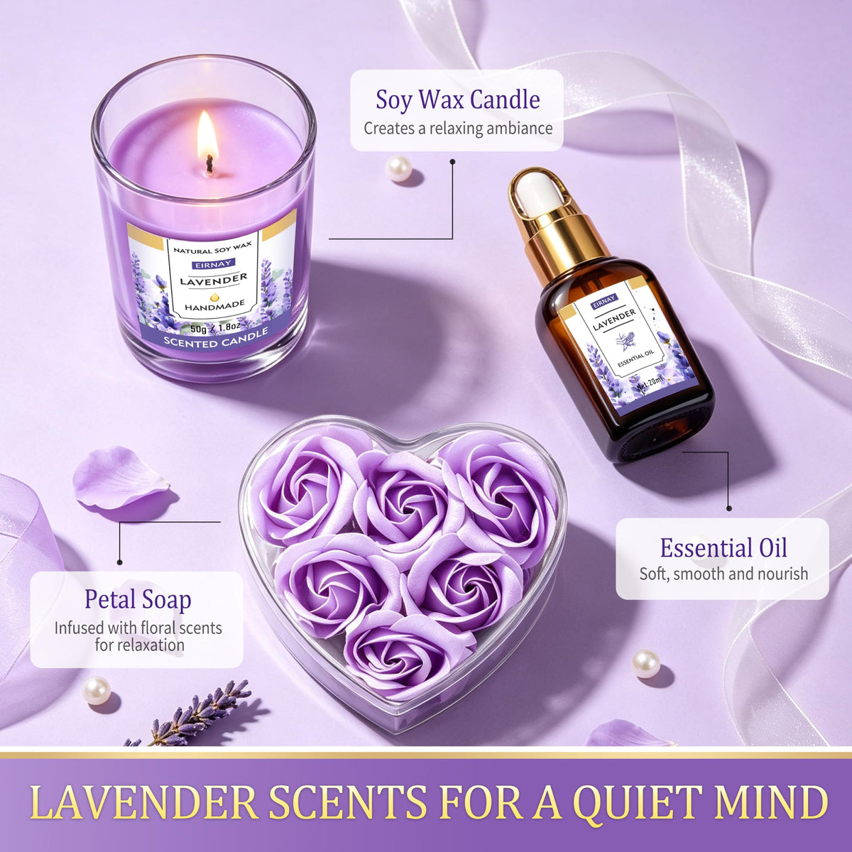 EIRNAY Spa Gifts for Women Birthday Gift Baskets Bath Set for Women Self Care Kit – back view and specifications