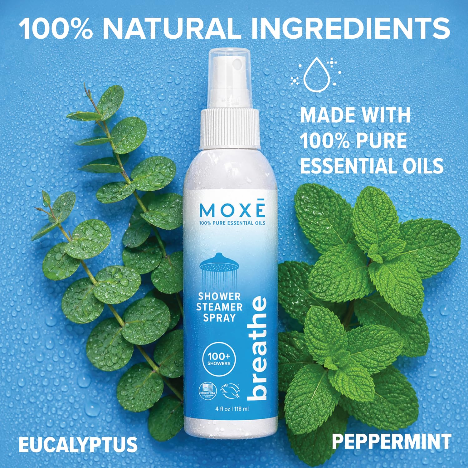 MOXĒ Breathe Shower Steamer Spray for Congestion & Sinus Relief, 4oz