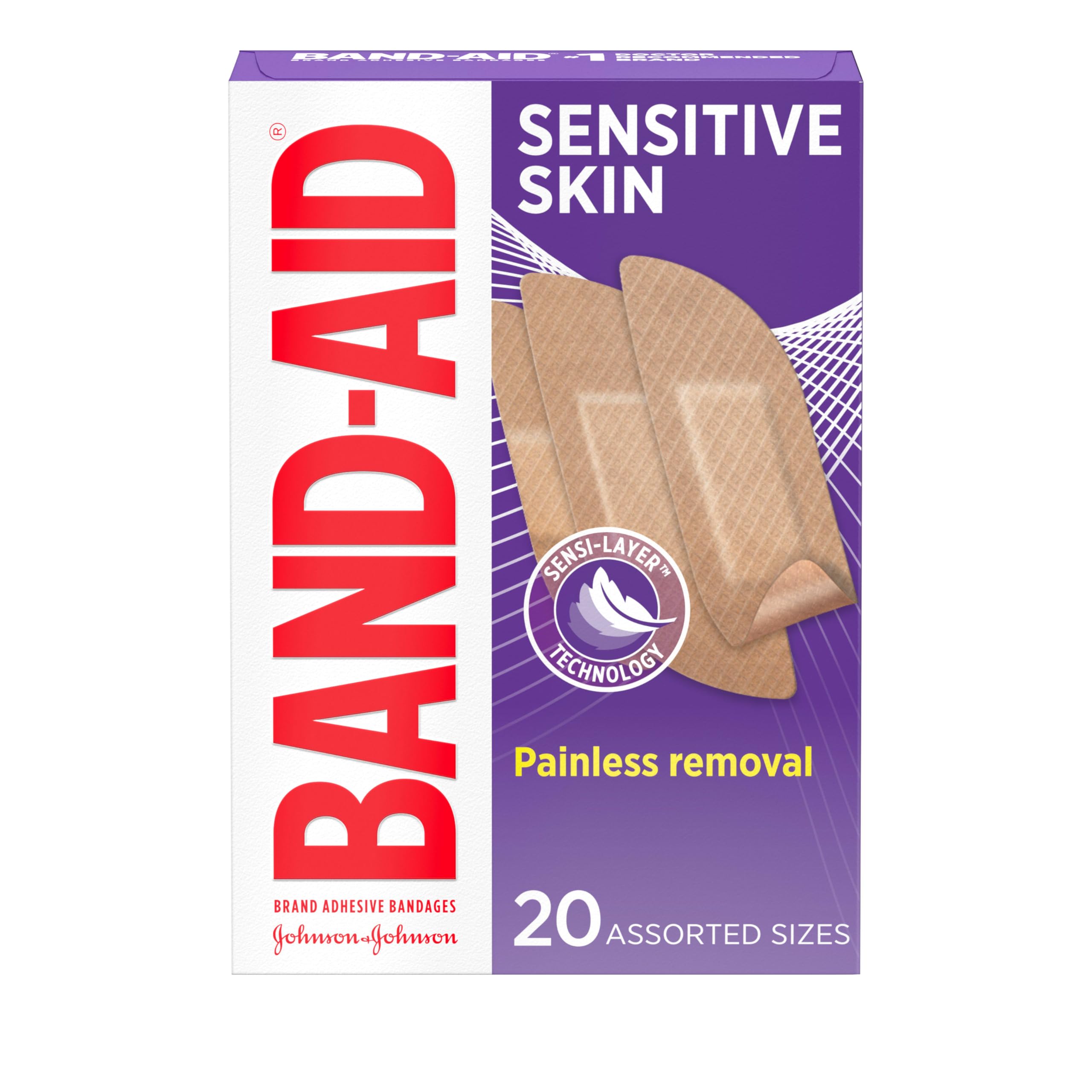BAND-AID Brand Adhesive Bandages for Sensitive Skin, Assorted - Product Imagery