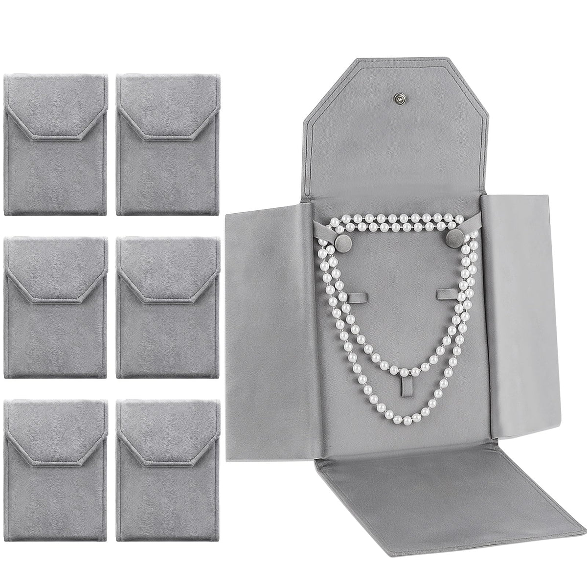 Kenning 6 Pcs Velvet Necklace Display Folder Travel Jewelry Case, Gray – product photo (Jewelry Boxes)