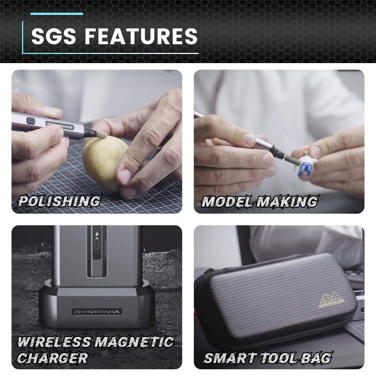 AM ARROWMAX Mini Engraving Pen, Rotary Tool with 42 Bits, Aluminum Case, Smart Motion Control, OLED, APP, Magnetic Charg