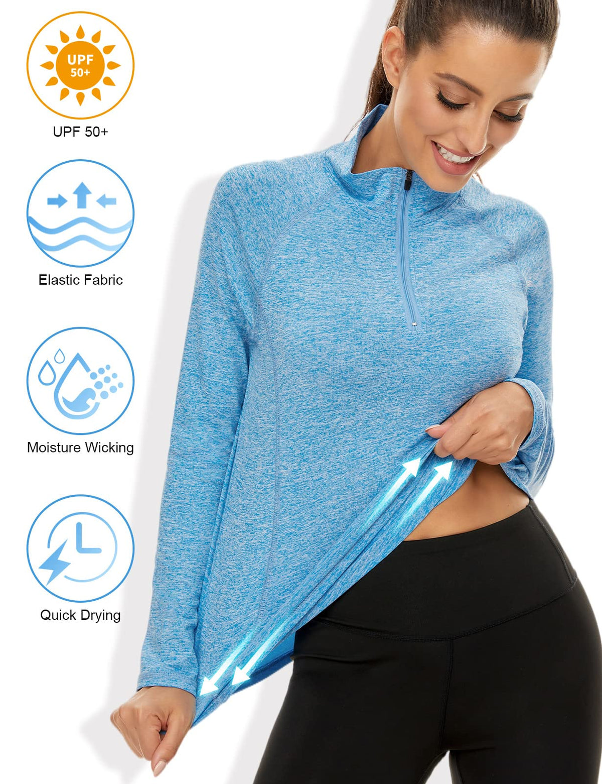 LURANEE Womens UPF 50+ Long Sleeve 1/4 Zip Pullover Athletic Hiking Running Workout Tops – packaging and label