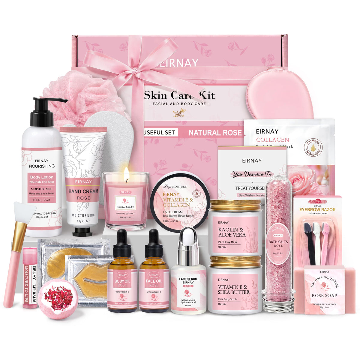 Gifts for Women 23pcs Rose Spa Gift Baskets Facial Body Skin - EIRNAY Official Imagery - 2