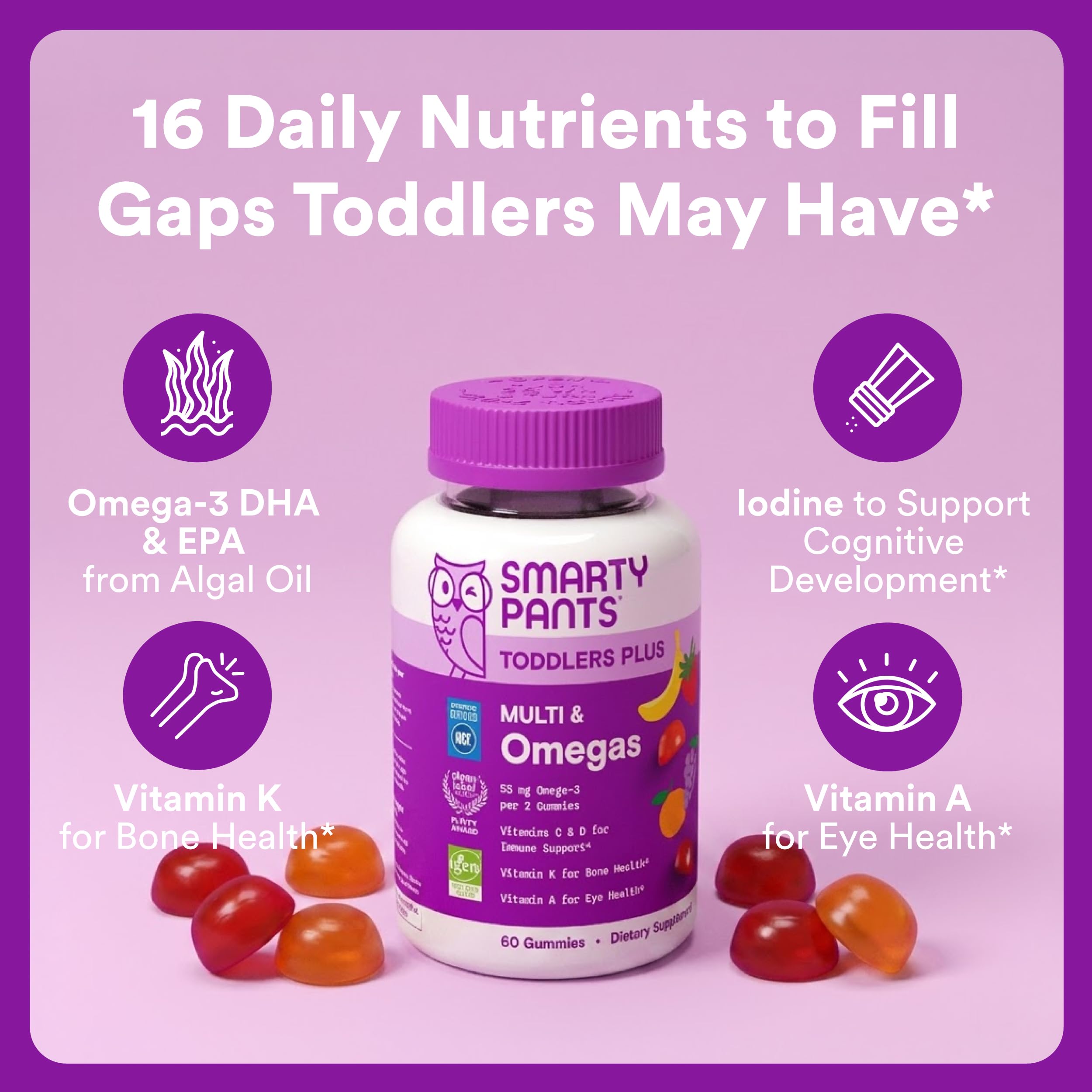 SmartyPants Toddler Multi & Omegas Gummy Vitamins 60ct
