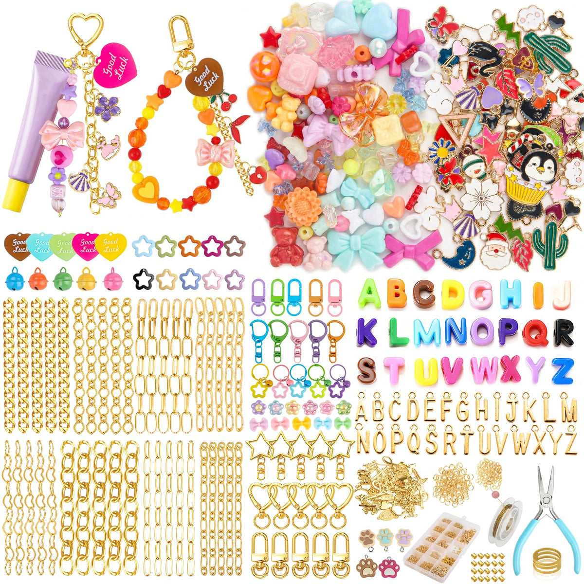 Ecoofor 561 Pcs Keychain Making Kit - Includes 30 Keychain Clips, 40 Extender Chains, 178 Charms, Beading Accessories, J