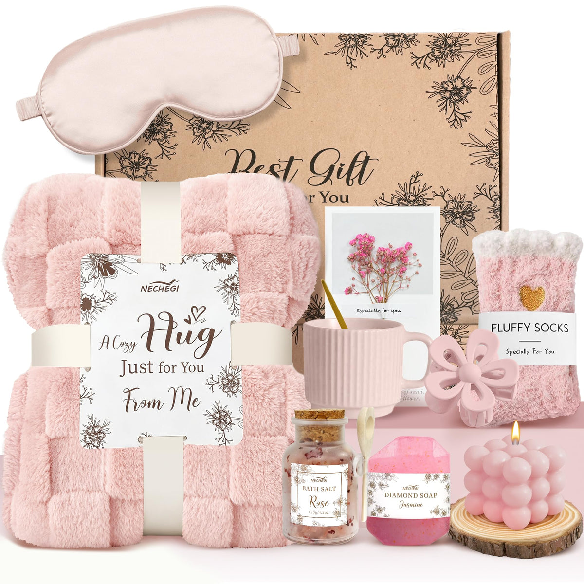 NECHEGI Christmas Birthday Gifts for Women, Self Care Gifts w/ Flannel Blanket – product photo (Sets &amp; Kits)