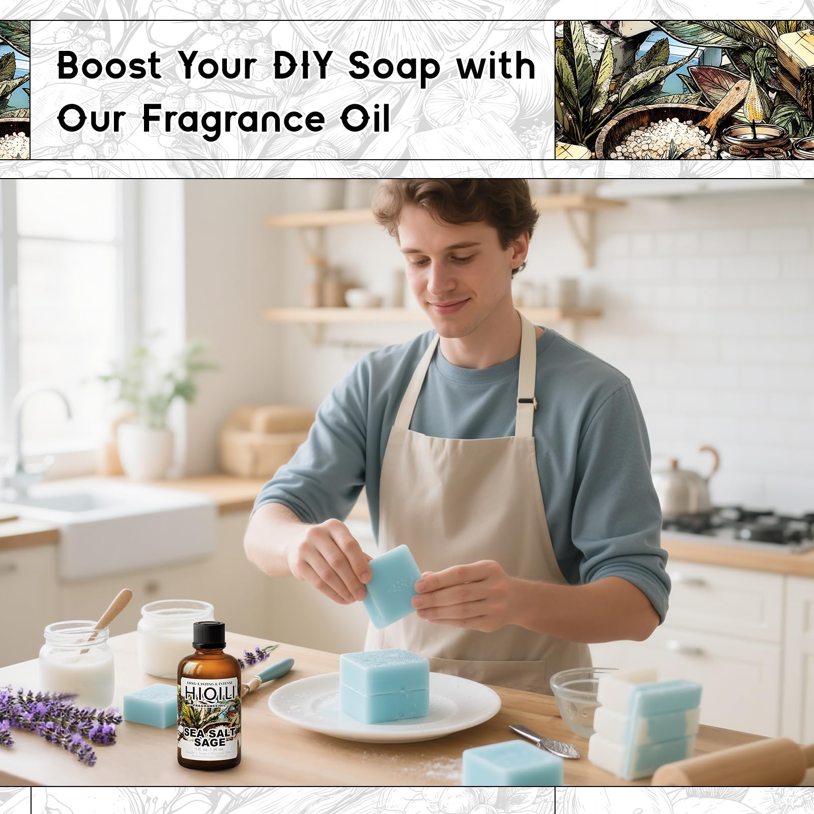 HIQILI Sea Salt Sage Fragrance Oil for Diffuser Use, DIY Perfume - 1 Fl Oz