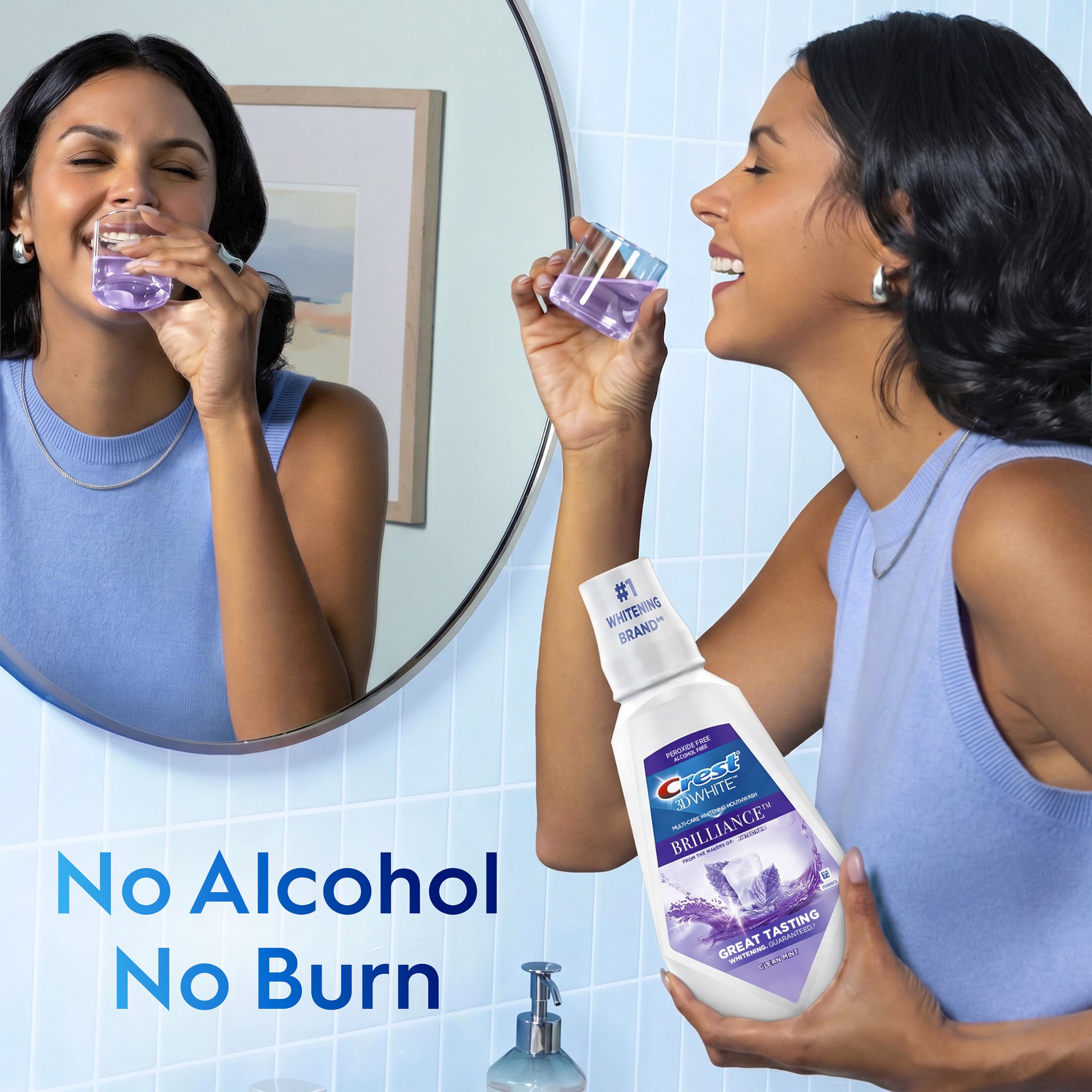 Crest Mouthwash/Mouth Rinse, 3D White Brilliance Whitening, Alcohol Free, Clean Mint, 2x1L (33.8 fl oz)