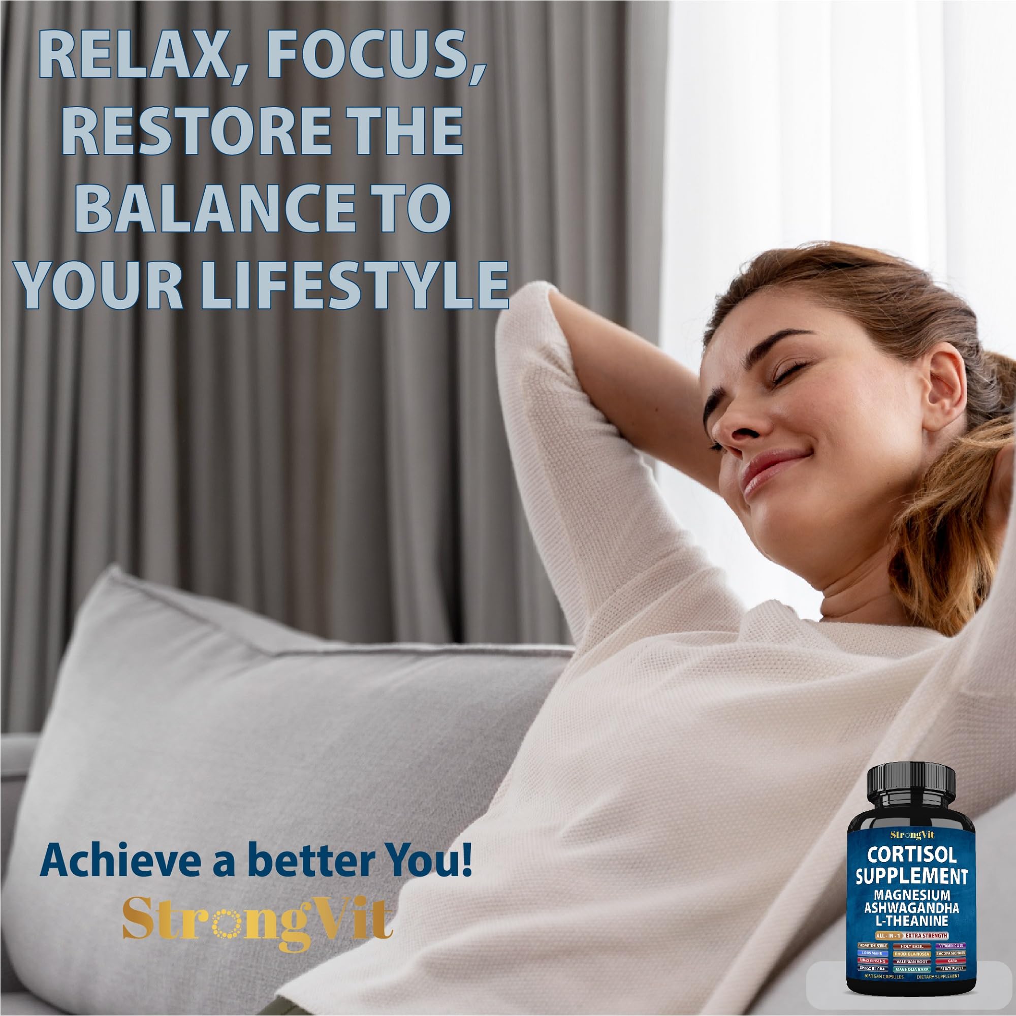 StrongVit Cortisol Supplement with Ashwagandha & Magnesium