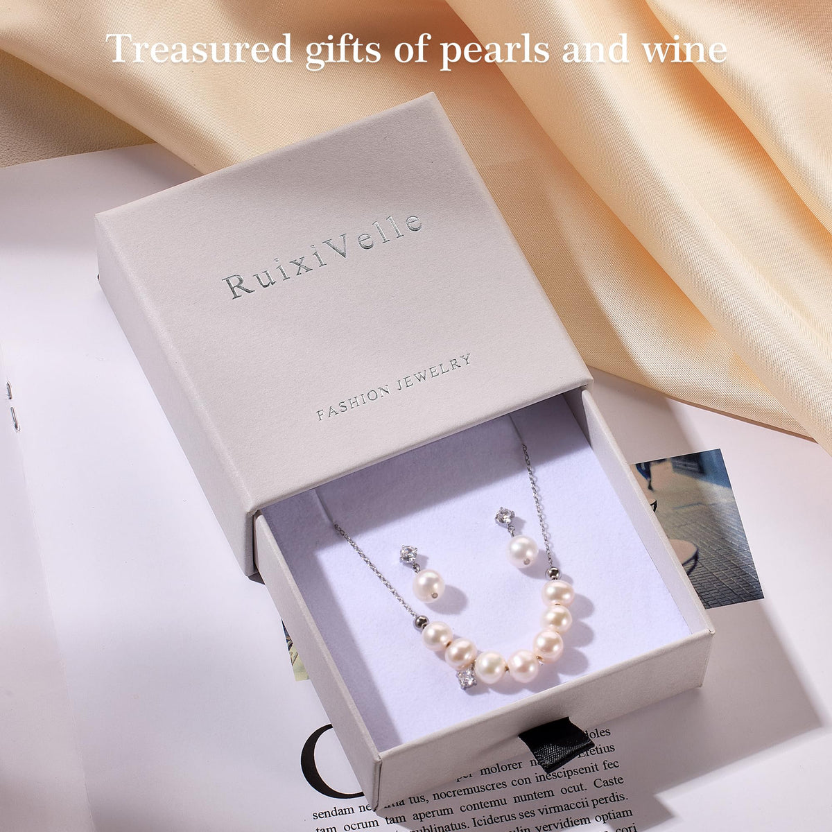 RuixiVelle Gold jewelry sets for women Freshwater Pearl Necklace Earrings Set for Wedding Brides, Bridesmaids, Birthday 