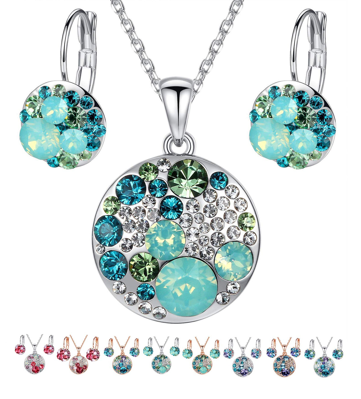 Leafael Ocean Bubble Women's Crystal Jewelry Set Costume Fashion Pendant Necklace Earring, Silver Tone or 18K Rose Gold 