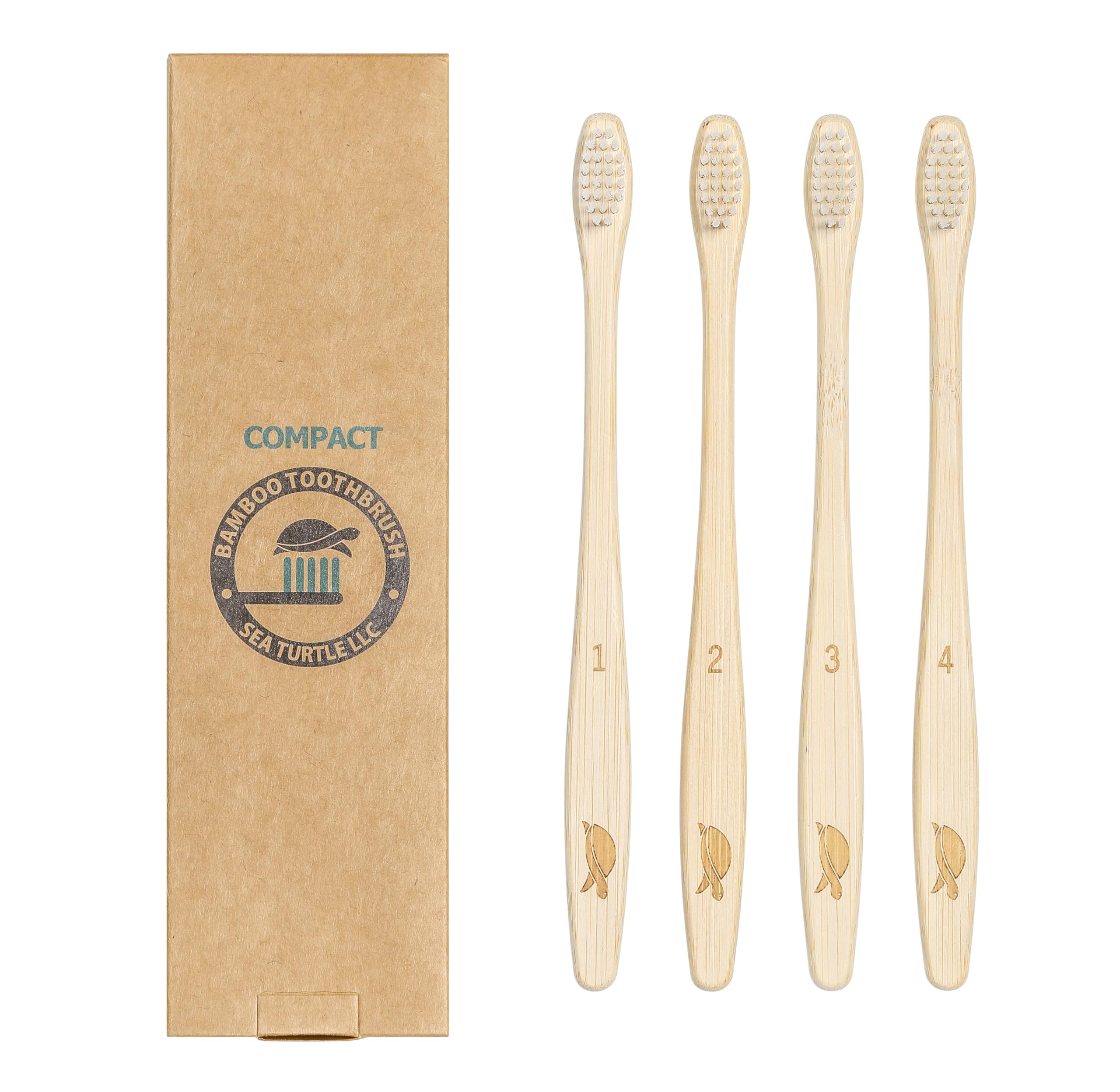 Sea Turtle Plant-Based Bristles, Compact Bamboo Toothbrushes, Soft Natural Toothbrush for Adults (4 Pack)