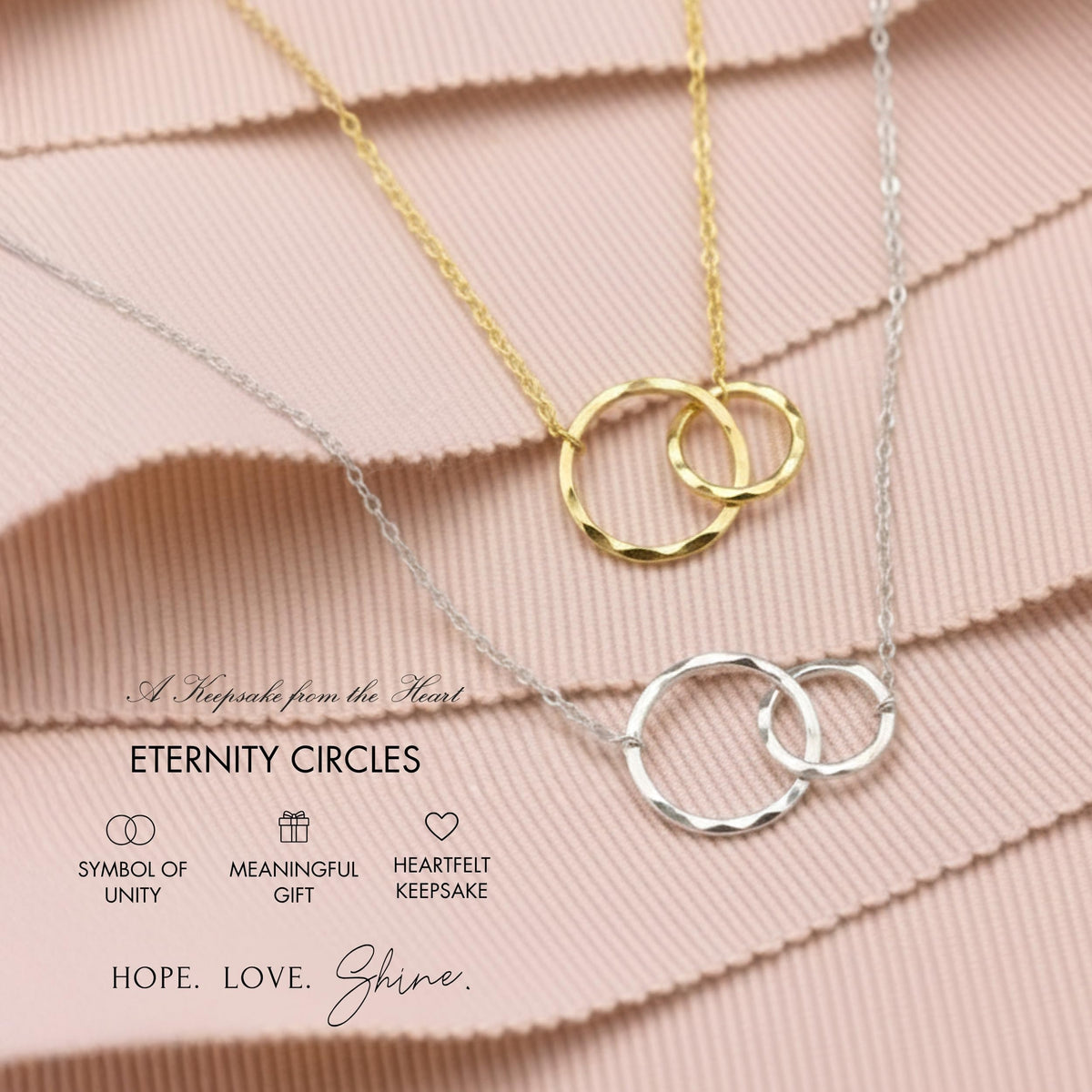 HOPE LOVE SHINE Thank You Gift for Women, Sister, Mom - Thank You Necklace, Jewelry 16+2", 14k Gold Plated Sterling 