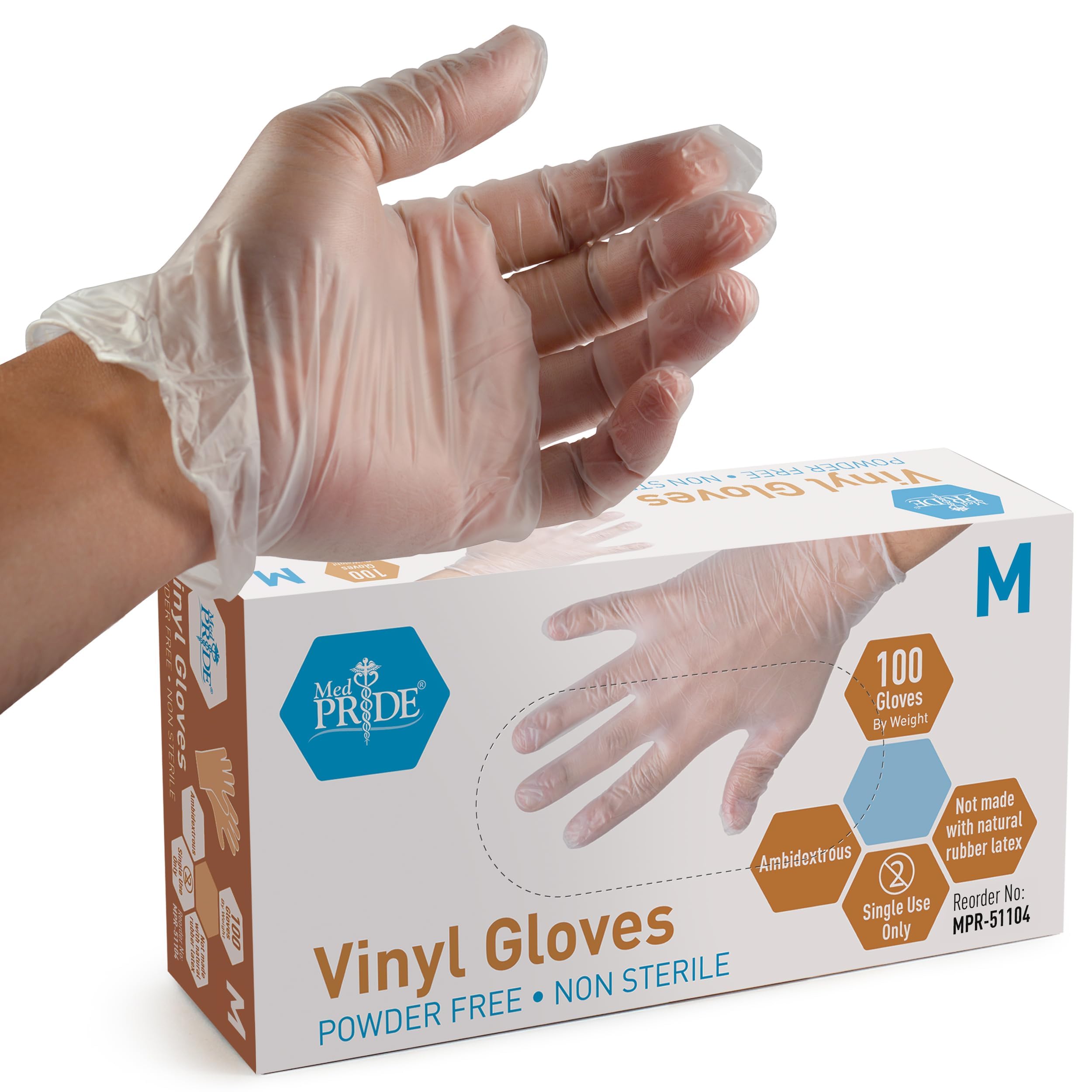 MedPride General Purpose Powder-Free Vinyl Gloves, Medium, - Product Imagery