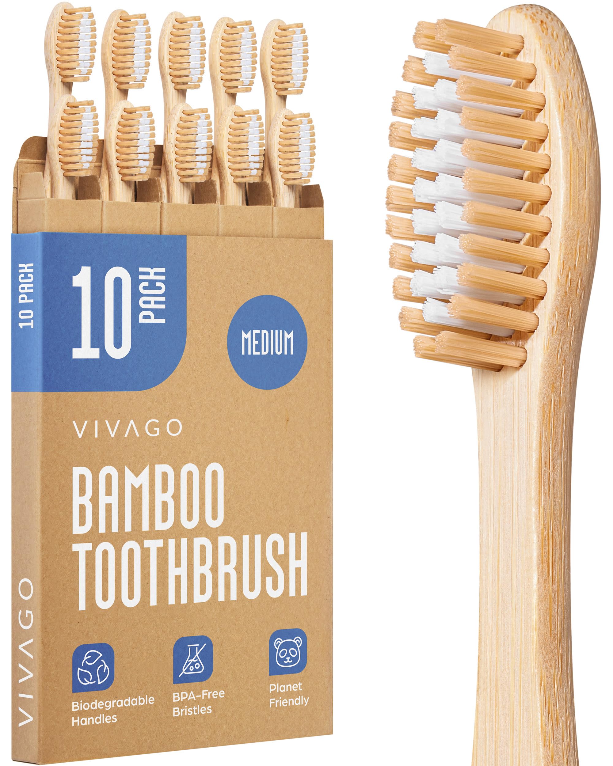 VIVAGO Bamboo Toothbrushes - Medium Bristles Toothbrushes for - Product Imagery