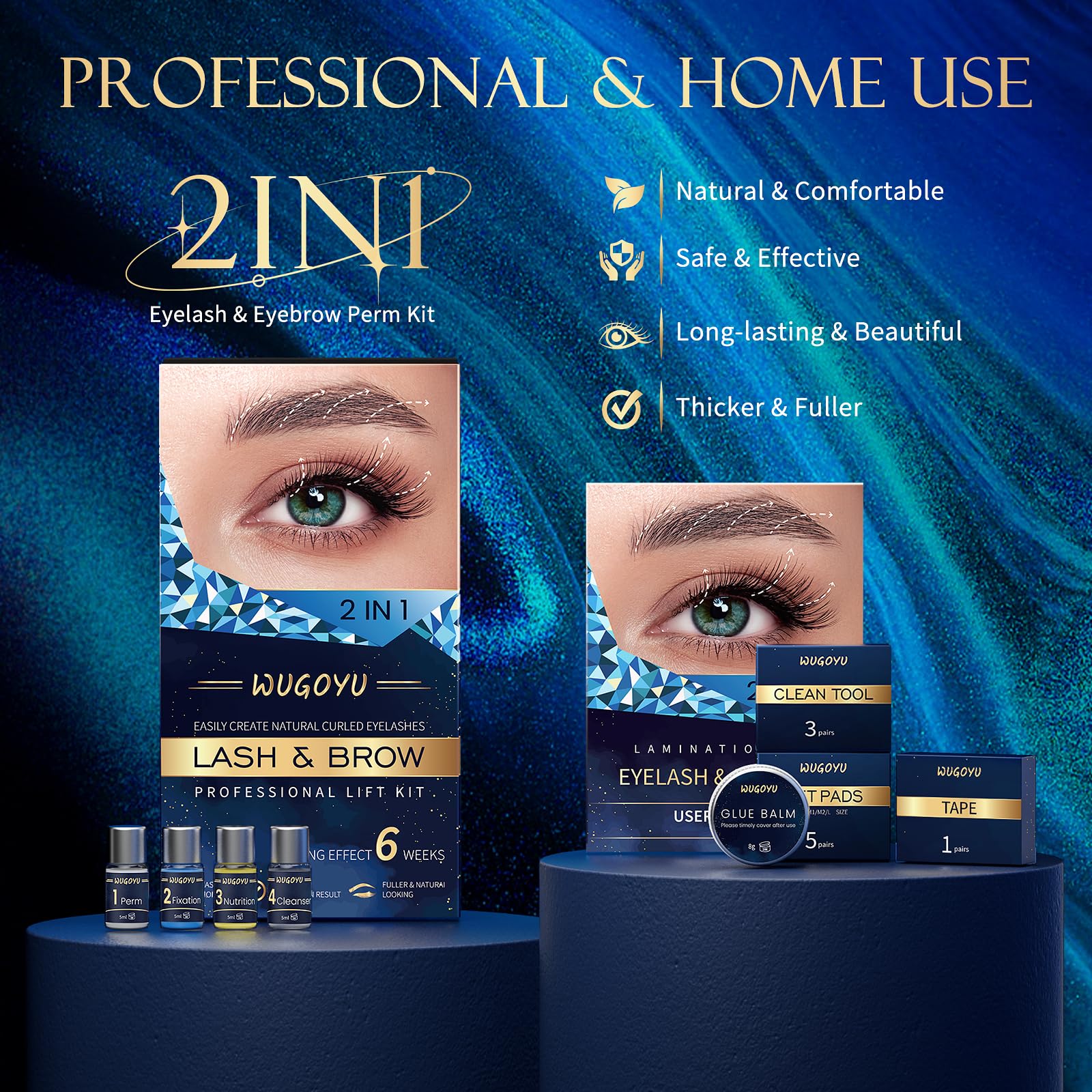 WUGOYU lash lift and eyebrow lamination kit with eyelash perm tools, eyelash lift glue, professional 2-in-1 perm kit for salon or home use