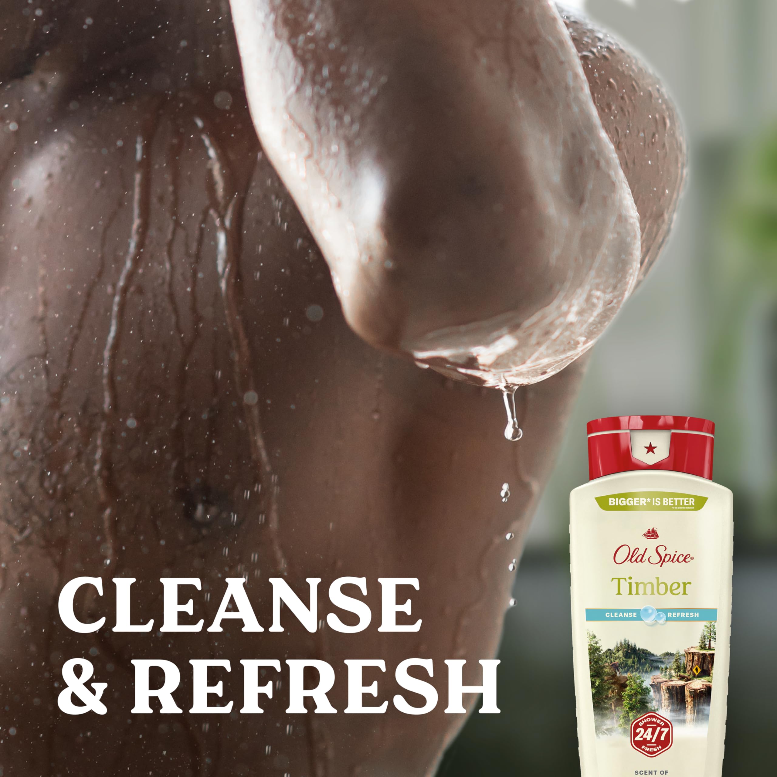 Old Spice Timber Sandalwood Body Wash pack of 4 bottles, skin cleaning agent with refreshing sandalwood scent, 18 oz each
