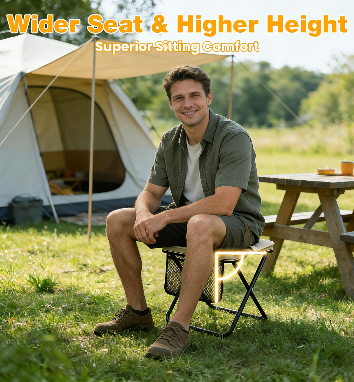 OrbitShell 2 Pcs XL Foldable Backpack Stool for Adults, 14.2" Wide Seat & Knee-Friendly Folding Stool Pocket Chair, 