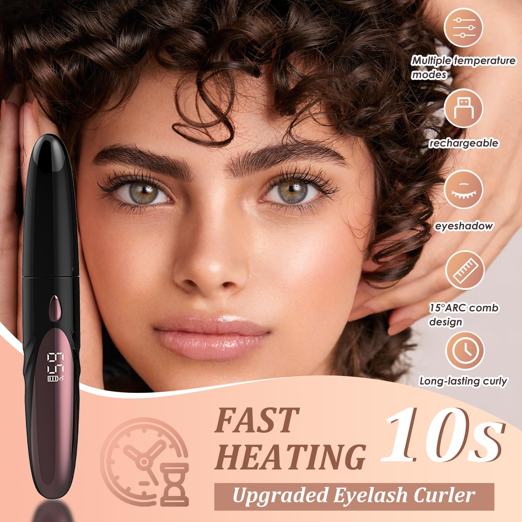 Electric Heated Eyelash Curler - USB Rechargeable with Fast 10s Heat-Up, 24-Hour Long-Lasting Hold, 4 Adjustable Heating Modes & LED Display - Essential Makeup Tool for Perfect Lashes (Black-02)