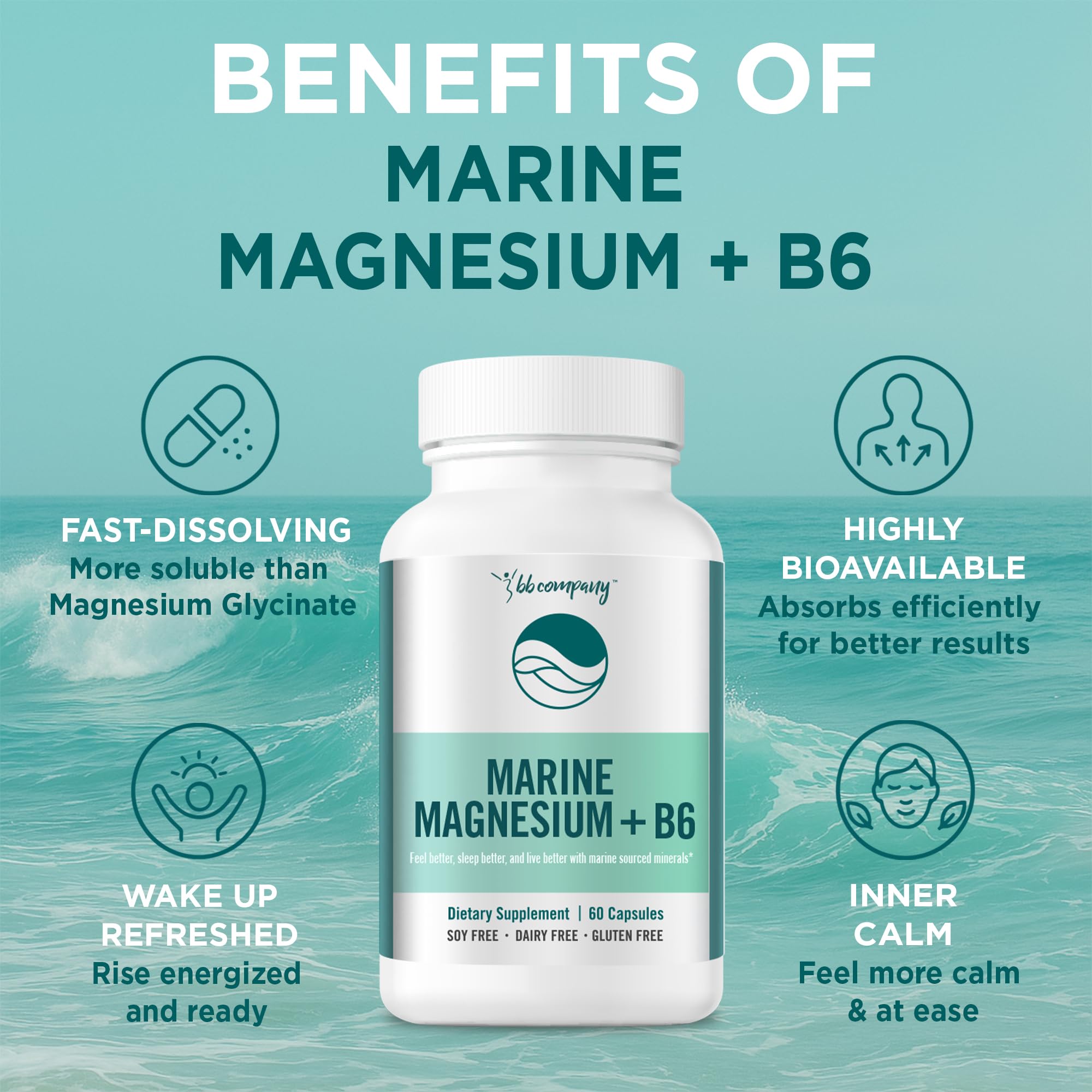 Ocean Magnesium 200mg Aquamin + B6 for Women 60 Ct