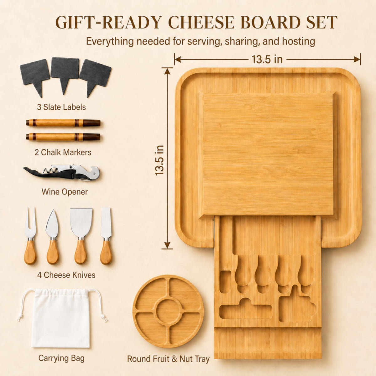 Charcuterie Boards Gift Set with Hidden Drawer - Bambüsi Official Imagery - 4