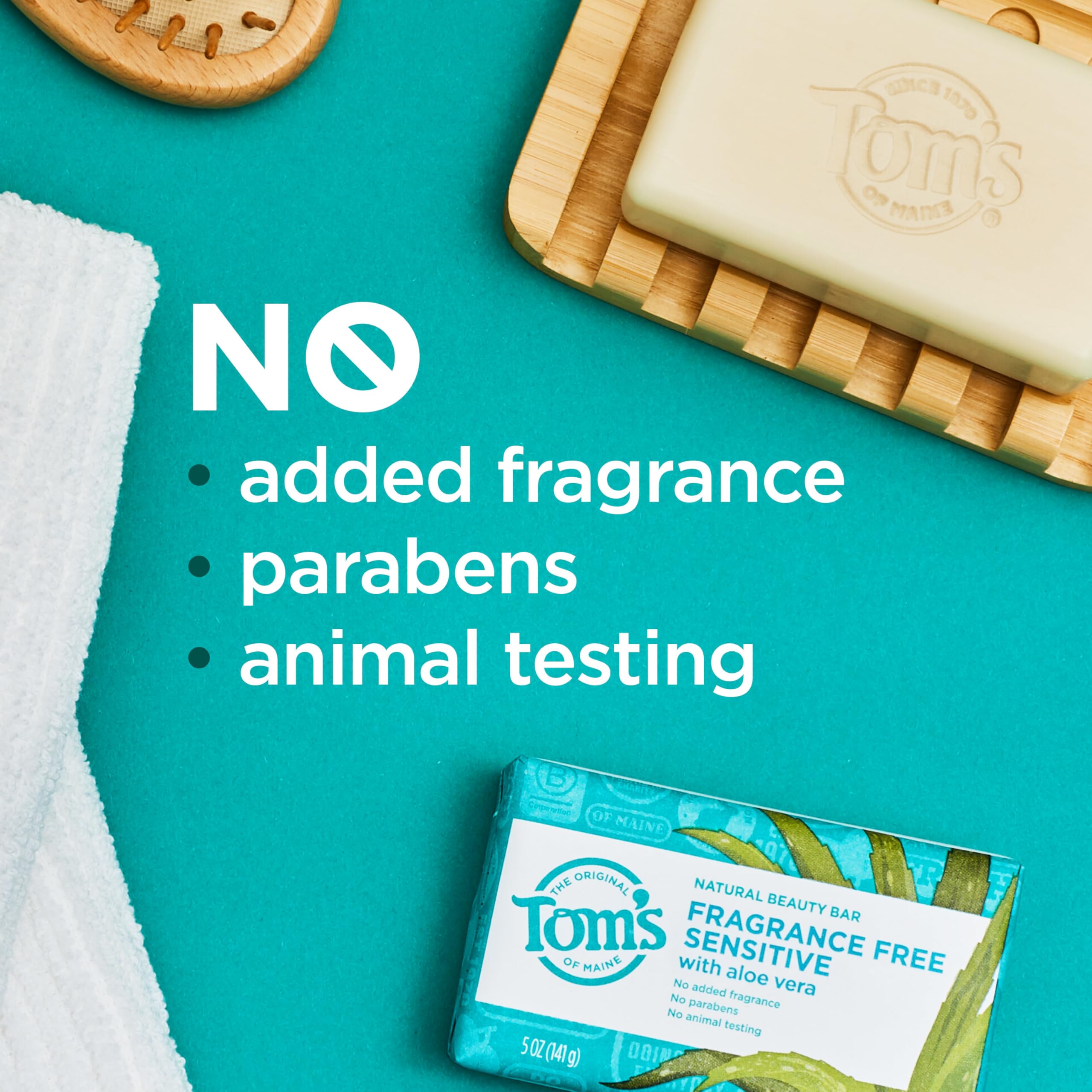 Tom's of Maine fragrance-free natural beauty bar soap, 5 oz, pack of 6, for gentle skin cleansing.