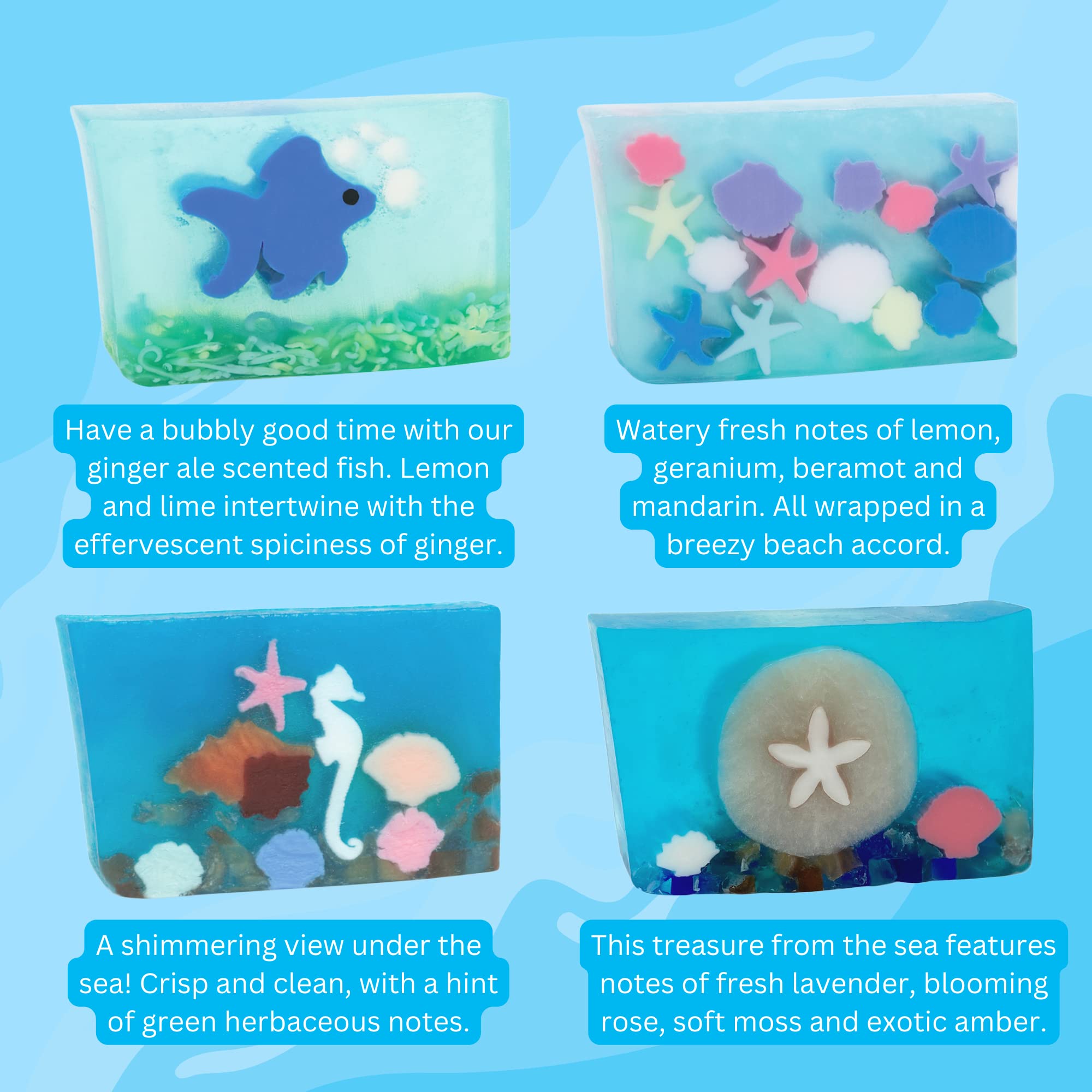 Primal Elements Sea Glycerin Bar Soap pack of 8, natural skin cleaning agent with ocean-inspired design and transparent glycerin bars