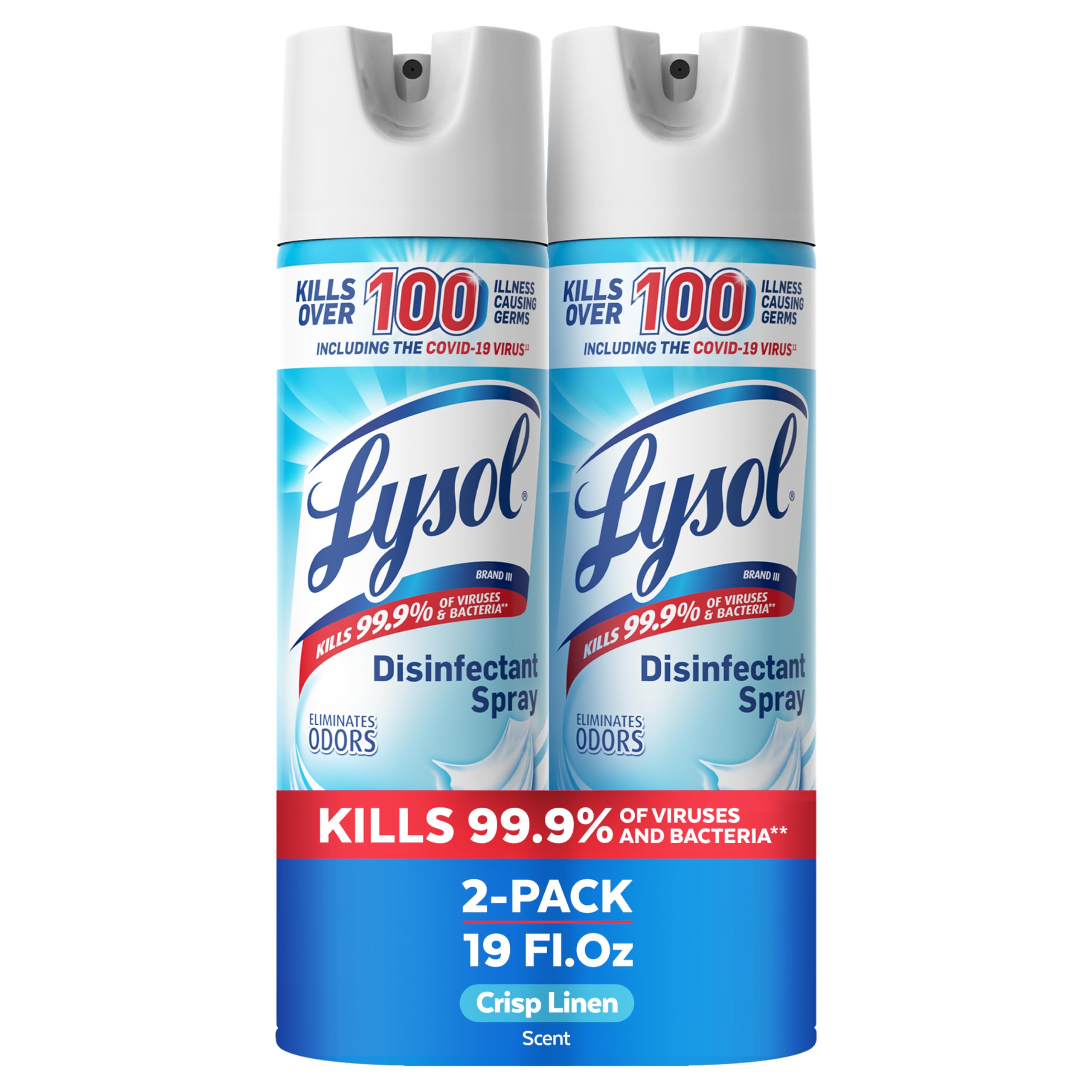 Lysol Disinfectant Spray, Sanitizer, Crisp Linen, 19 oz, 2 Pack - Product Imagery