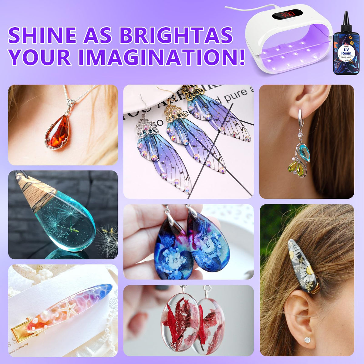 KISREL UV Resin Kit with Light, 500g Hard UV Resin with Double-Sided Light – alternate angle
