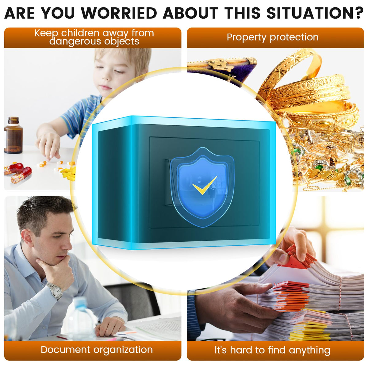 FOWORE 9.84'' H Home Safe Box, Small Safe with Fireproof Waterproof Bag – alternate angle
