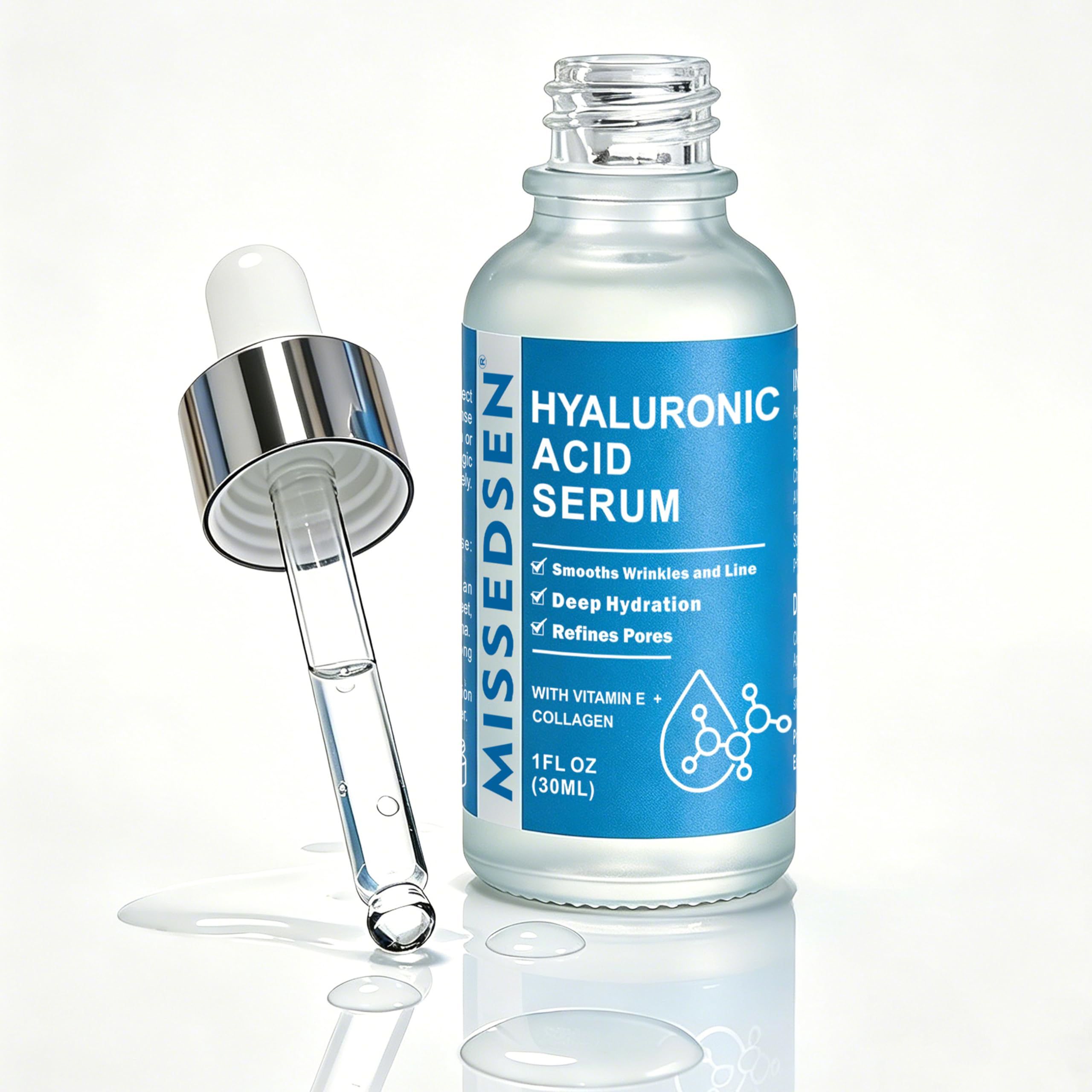 Hyaluronic Acid Serum with Collagen Vitamin E Oil, 1Fl oz - Product Imagery