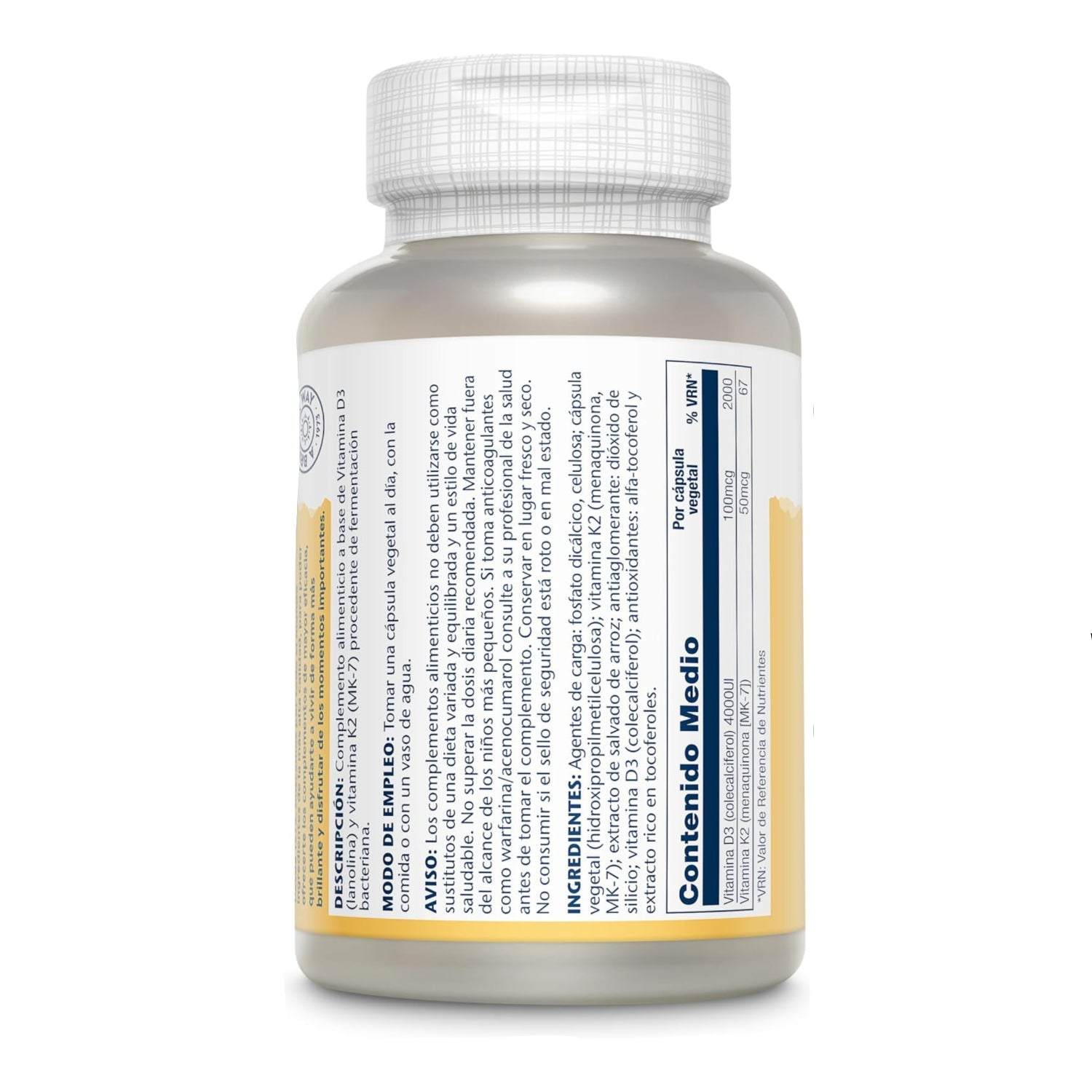 Solaray Vitamin D3 K2 5000 IU MK7 supplement in 120 vegetarian capsules, showing the product bottle and label.