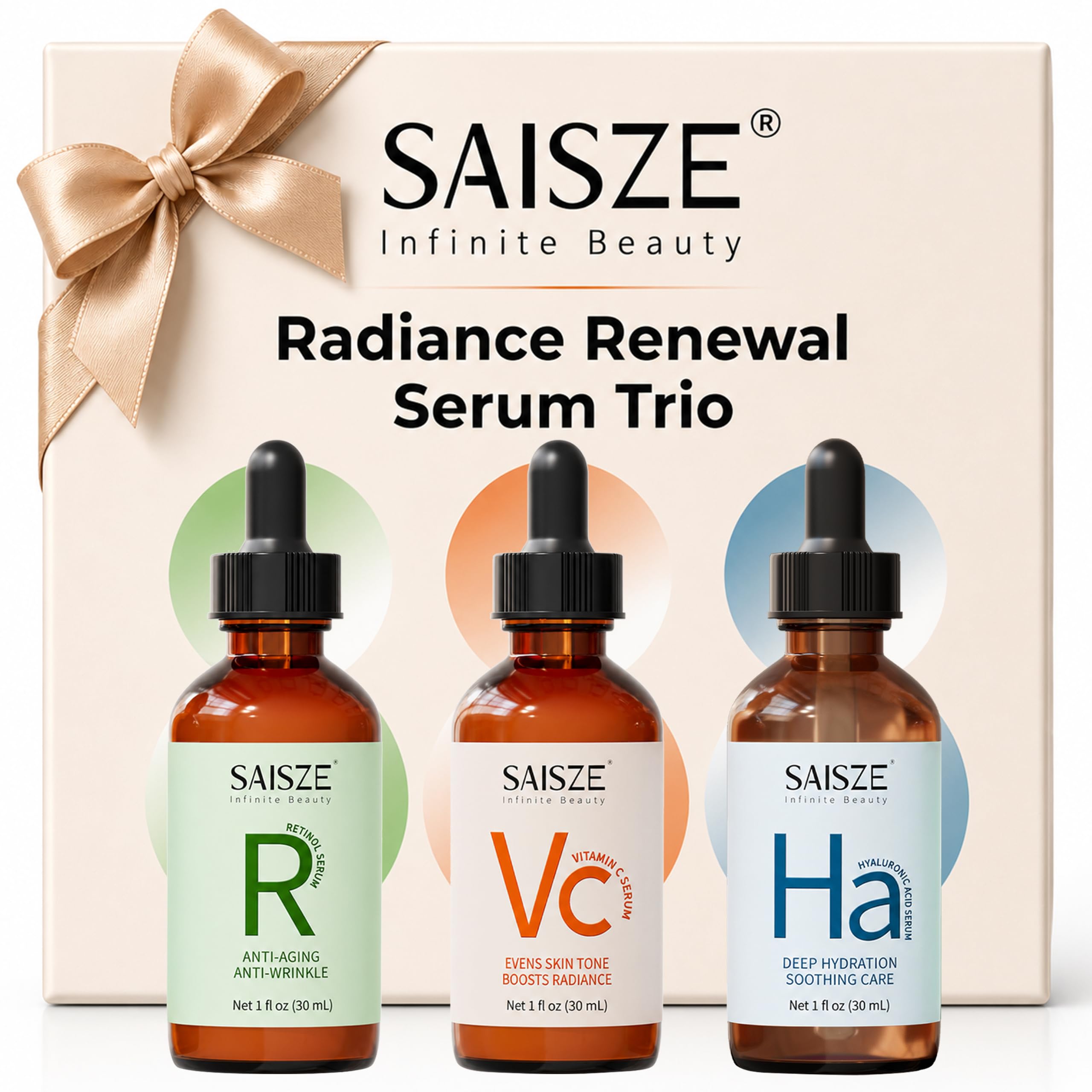 Face Serum Gift Set, Vitamin C Retinol Hyaluronic Acid, 3 x 1 Fl - Product Imagery