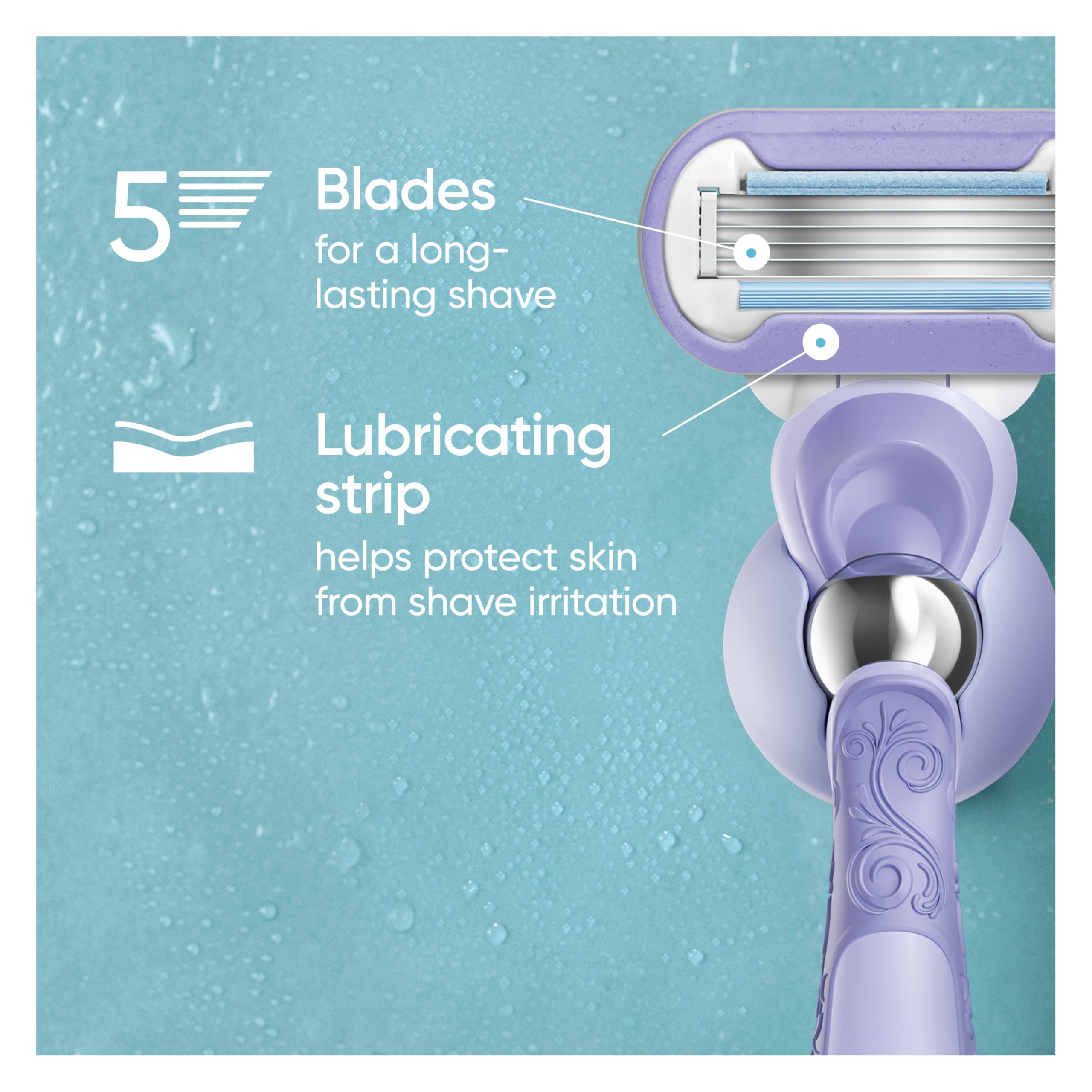Gillette Venus Deluxe Smooth Swirl razor blade refill cartridges, 6-pack, designed for a close, smooth shave.