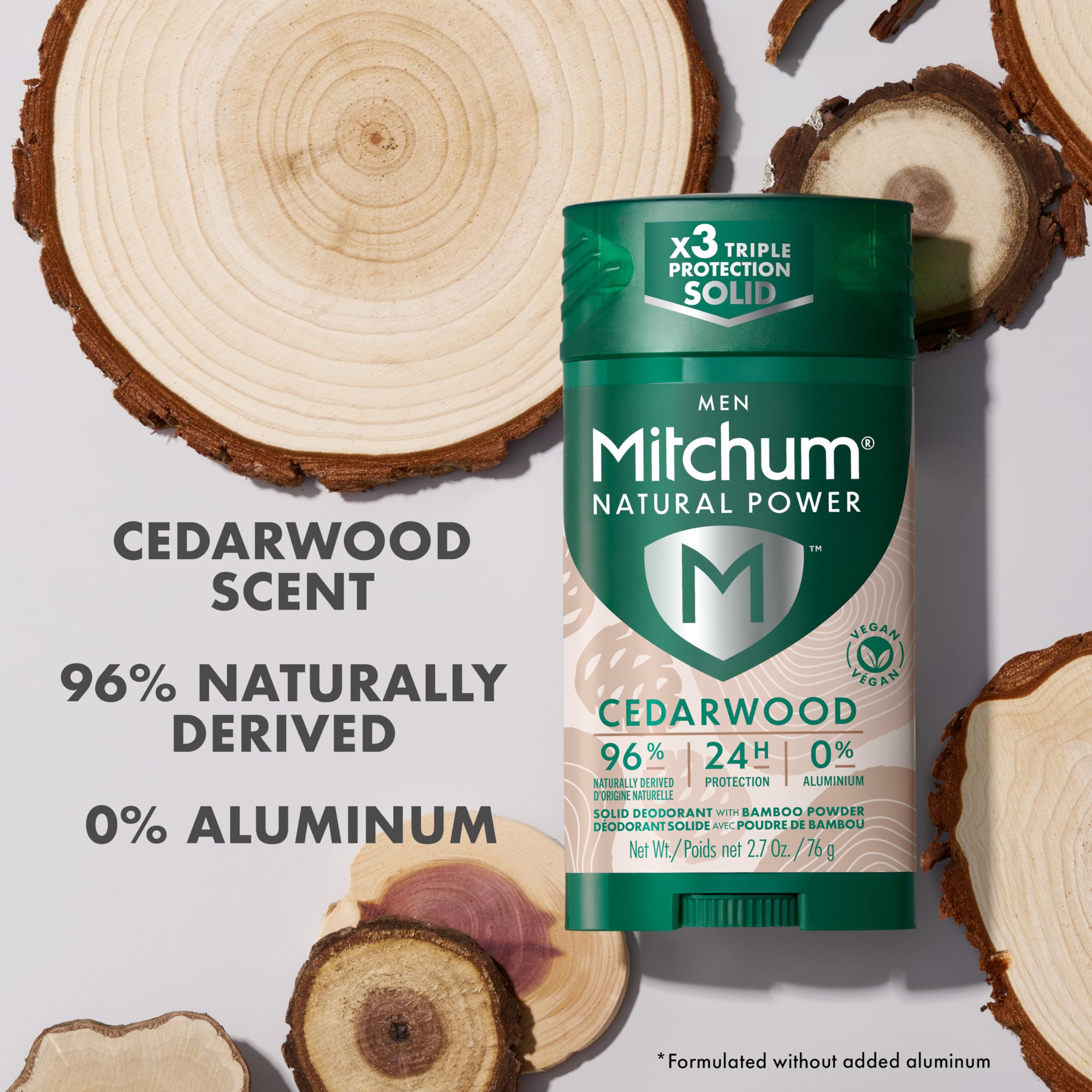 Mitchum Men’s Natural Power Deodorant Solid, Cedarwood, 2.7 oz
