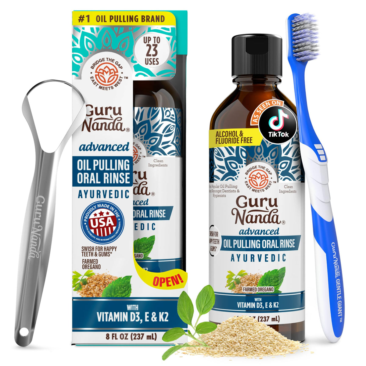 GuruNanda Advanced Oil Pulling Mouthwash with Oregano Oil - GuruNanda Official Imagery - 1
