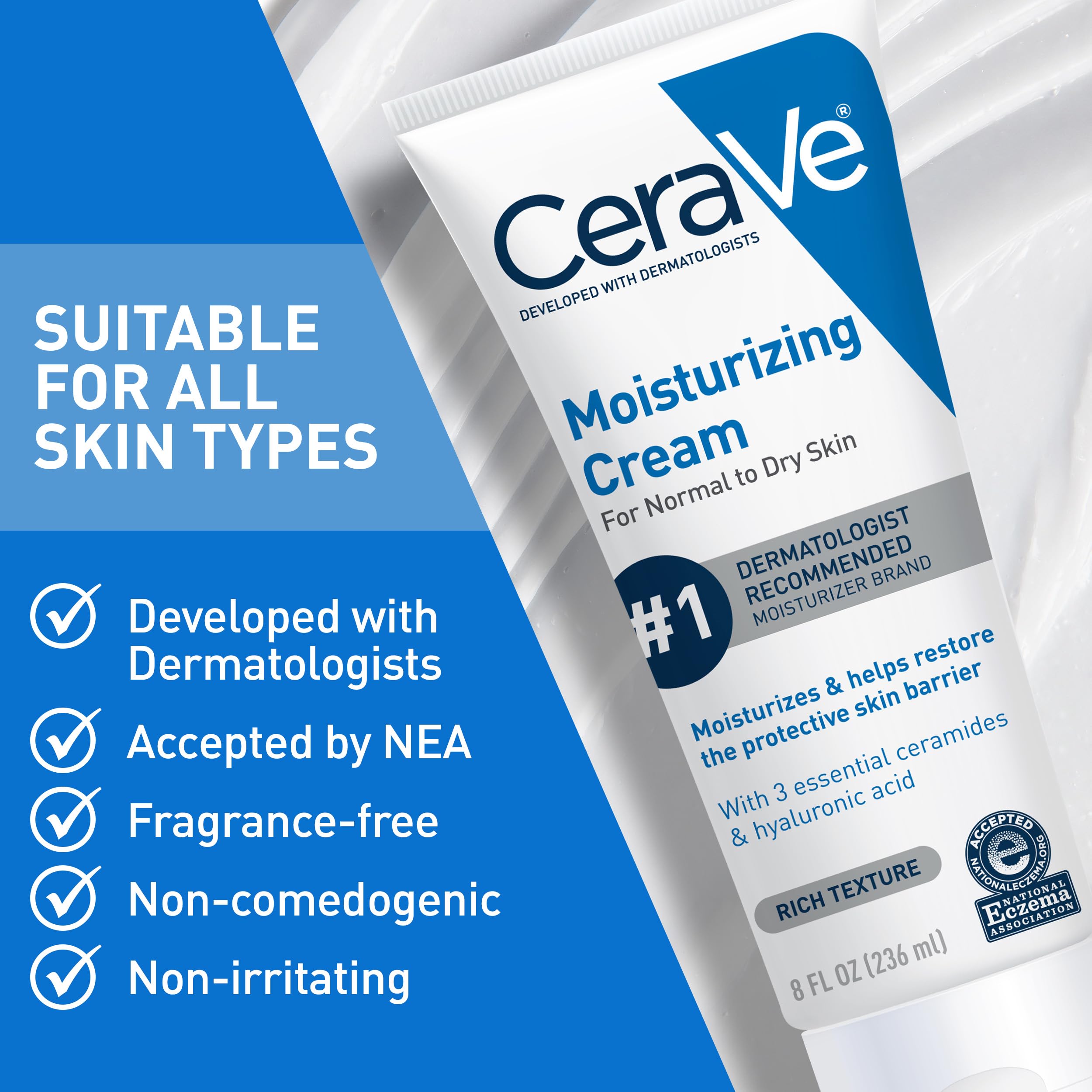 CeraVe Moisturizing Cream 19oz jar with label, designed for body and face dry skin hydration and soothing skin care.