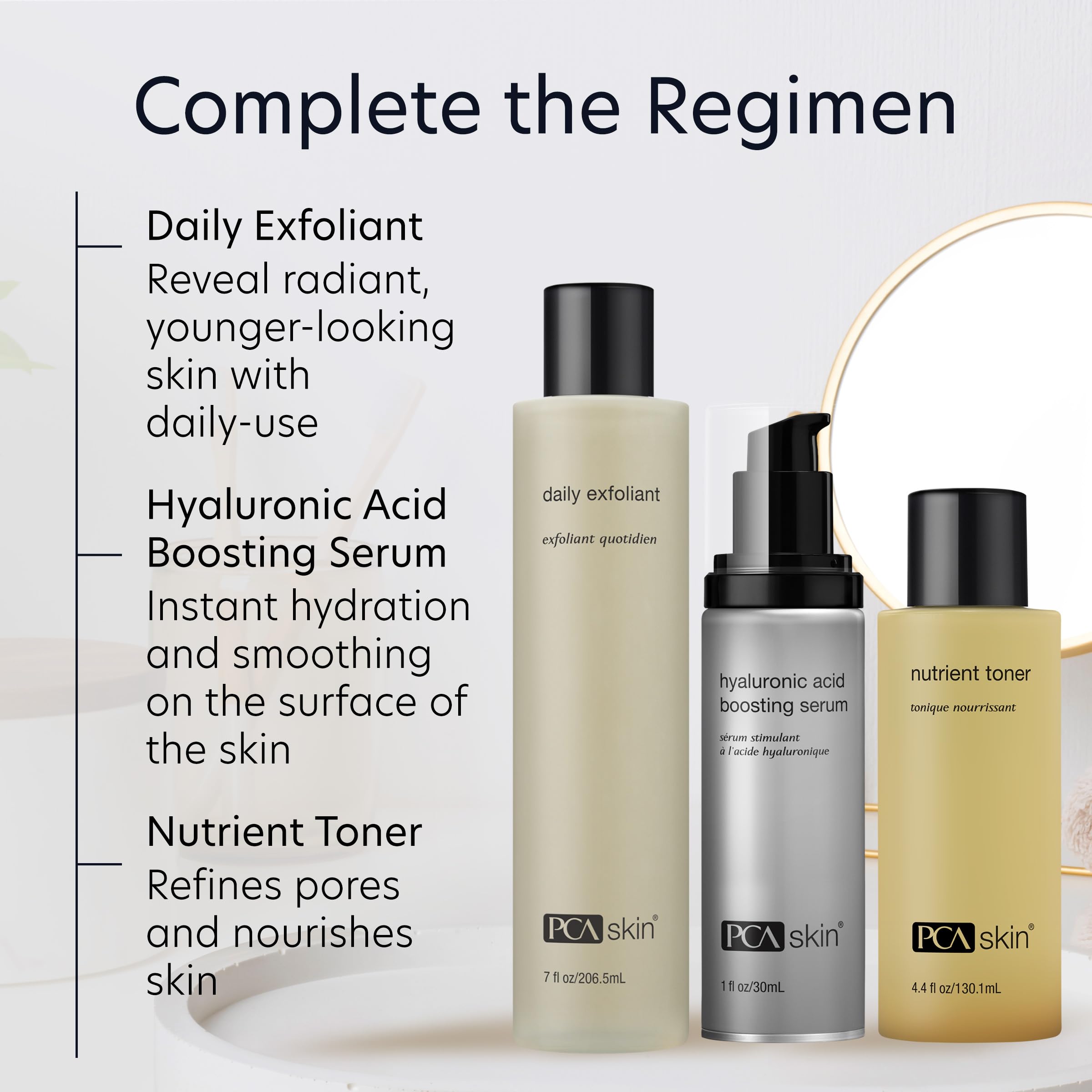 PCA SKIN Daily Face Exfoliant Cleanser in 7 oz bottle with clear liquid and gentle exfoliating particles visible.