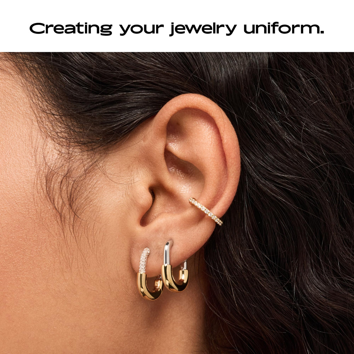 Ana Luisa Rectangle Link Hoop Earrings - 14K Gold & Silver Rhodium Plating – full view, size One Size