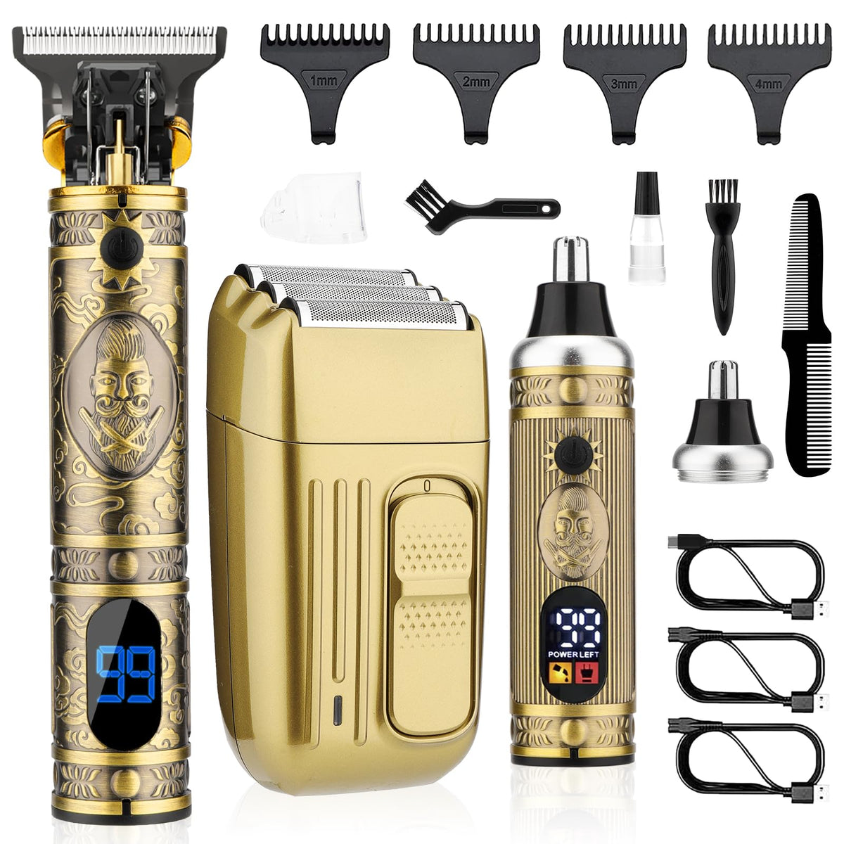 Saoilli Beard Trimmer for Men,Electric Razor Shaver 4 in 1 Grooming Kit – High Carbon Steel