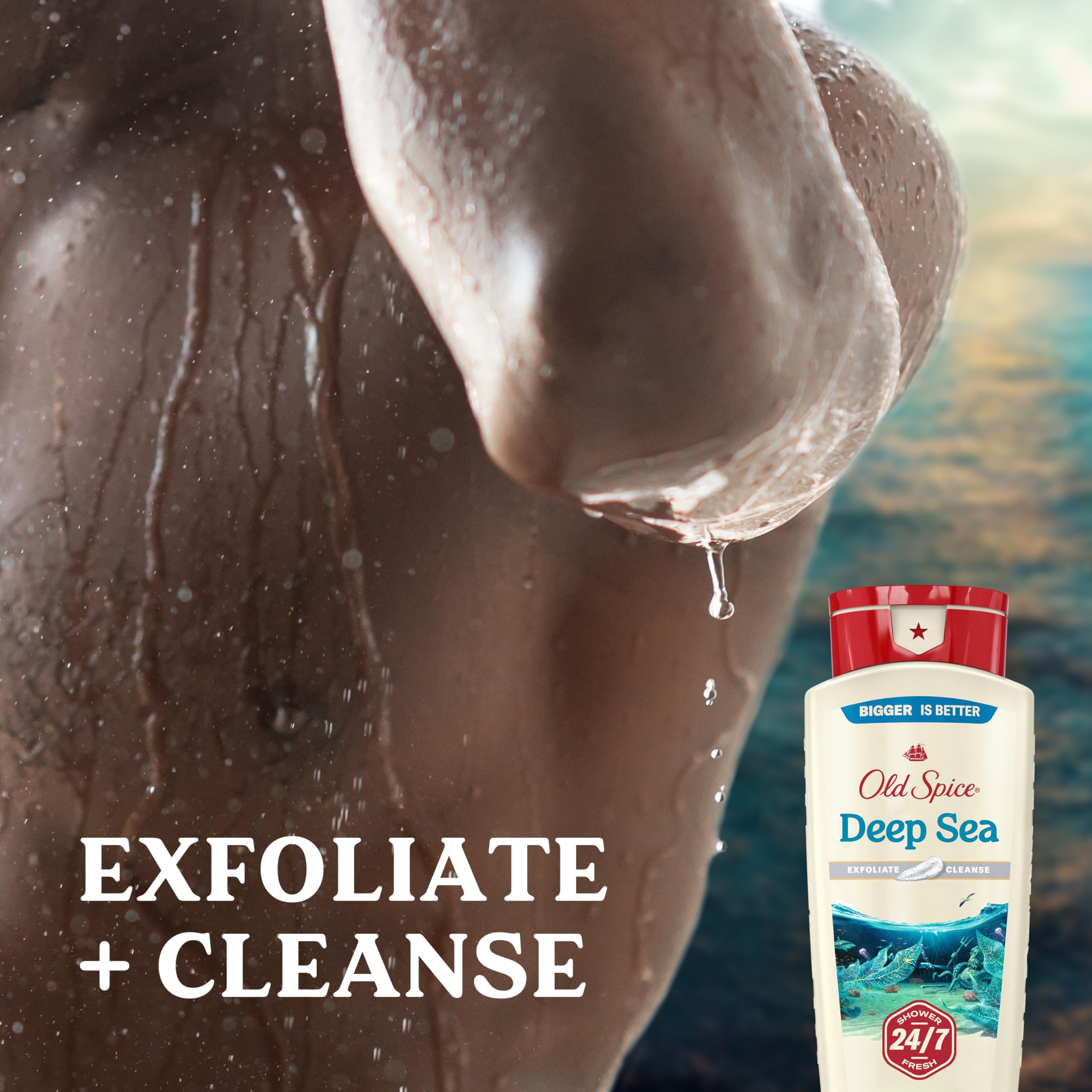 Old Spice 24/7 Shower Fresh Body Wash for Men with ocean waves scent, exfoliates and cleanses skin, 18 oz bottles, pack of 4