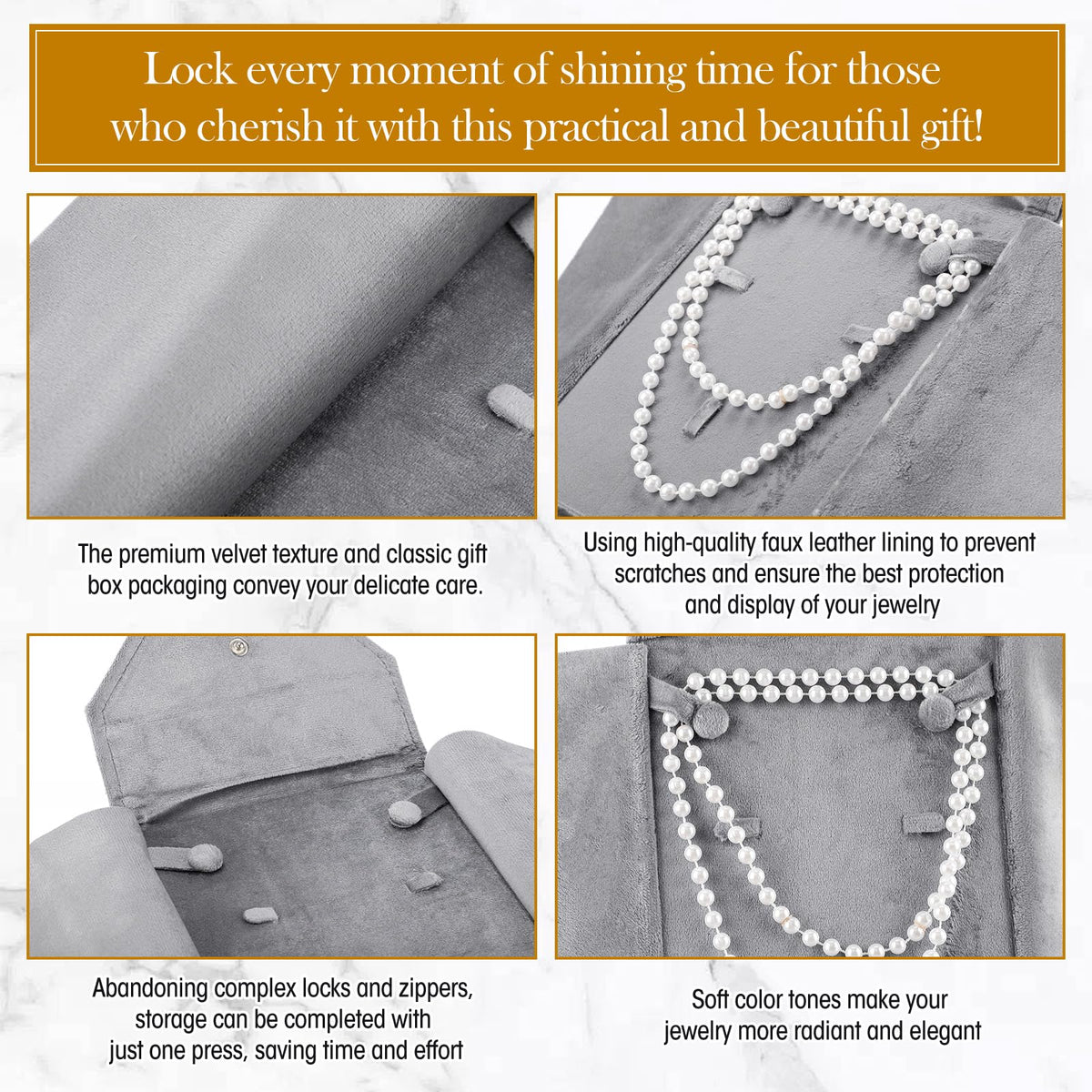 Kenning 6 Pcs Velvet Necklace Display Folder Travel Jewelry Case, Gray – full view