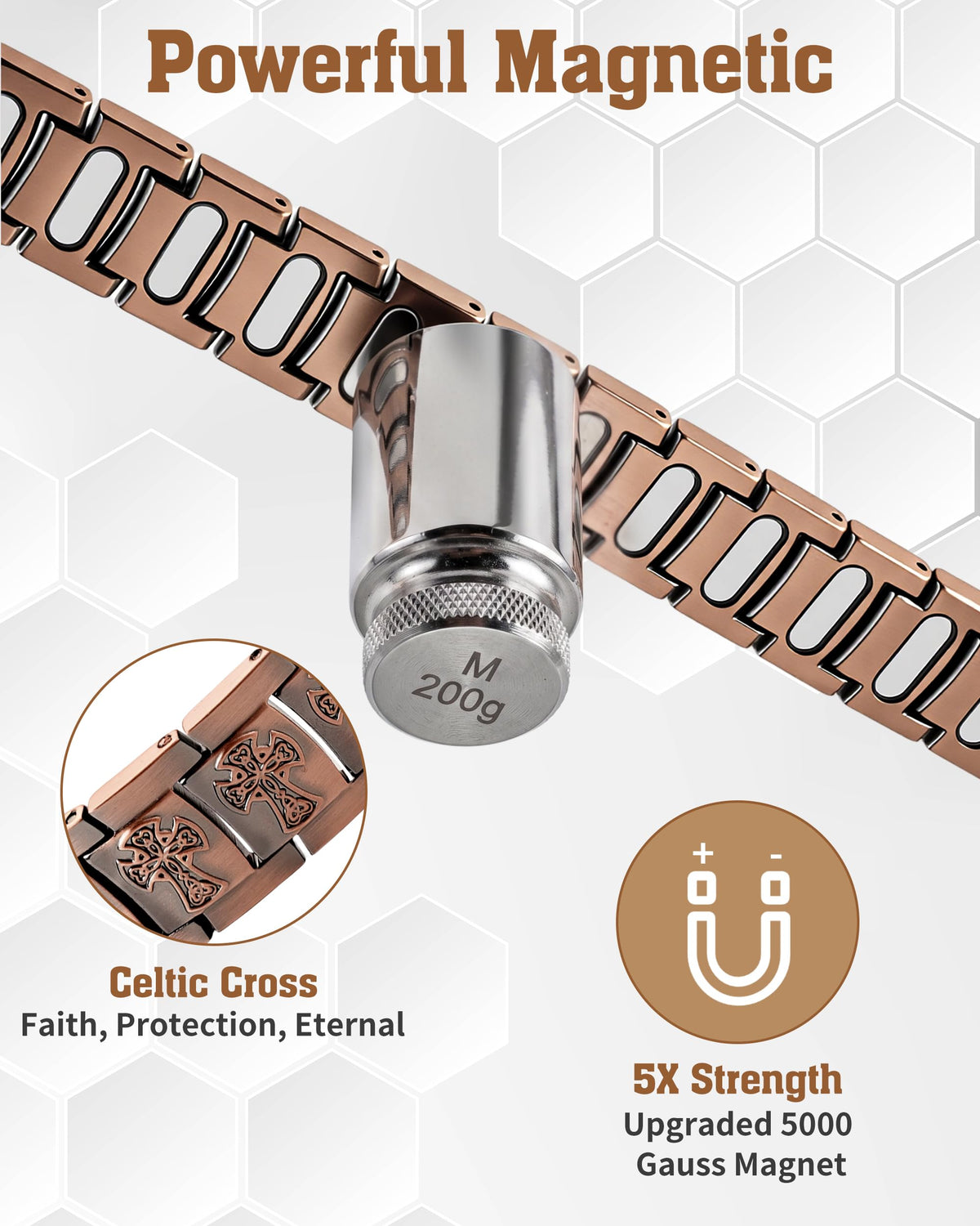 Trinckle Copper Magnetic Bracelet for Men with 5X Strength 5000Gauss Magnet – full view
