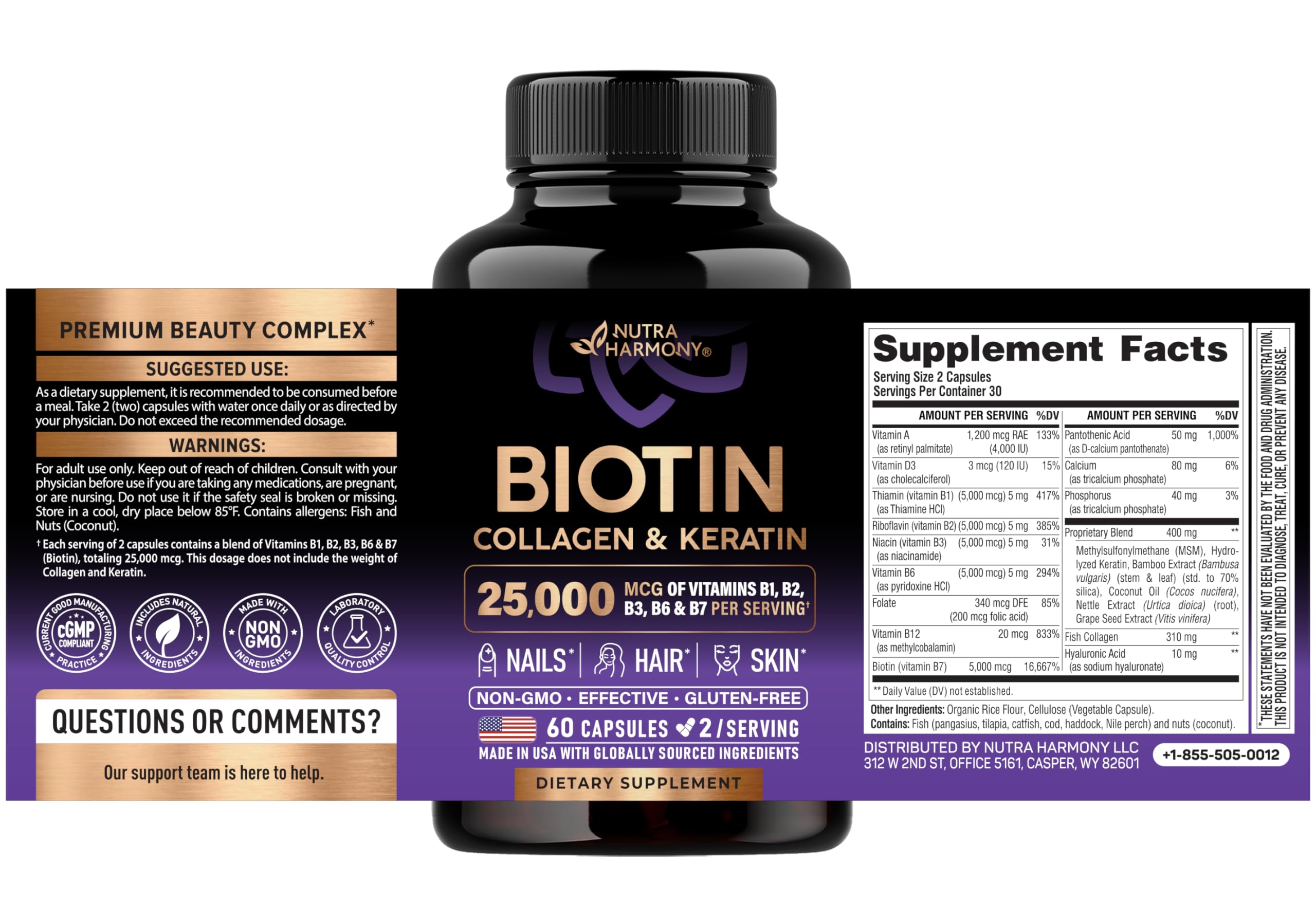 NUTRAHARMONY Biotin Collagen Keratin Hair Supplement