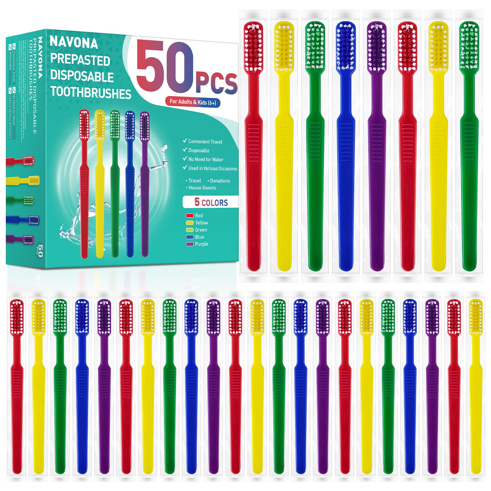 50 PCS Prepasted Disposable Toothbrushes with Toothpaste, Bulk - Product Imagery