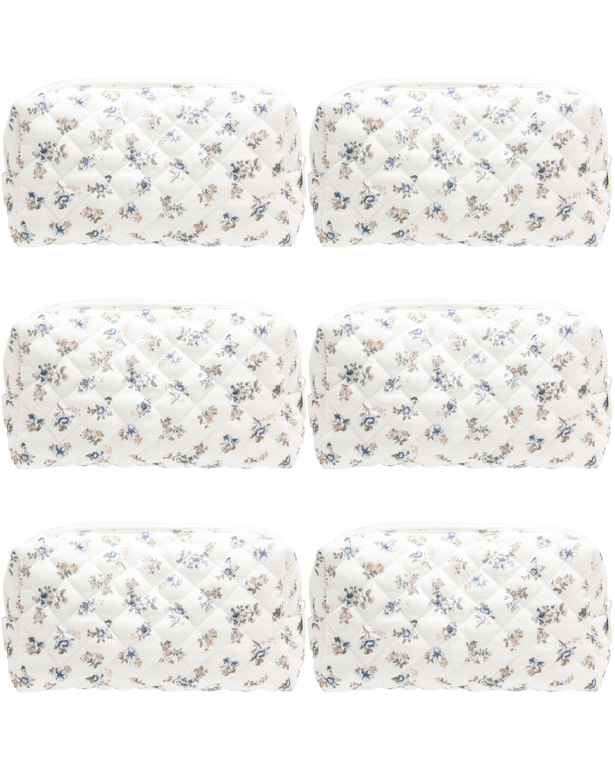 Small Quilted Makeup Bag,Zipper Cosmetic Pouch,Gauze Hyacinth,6 - Product Imagery