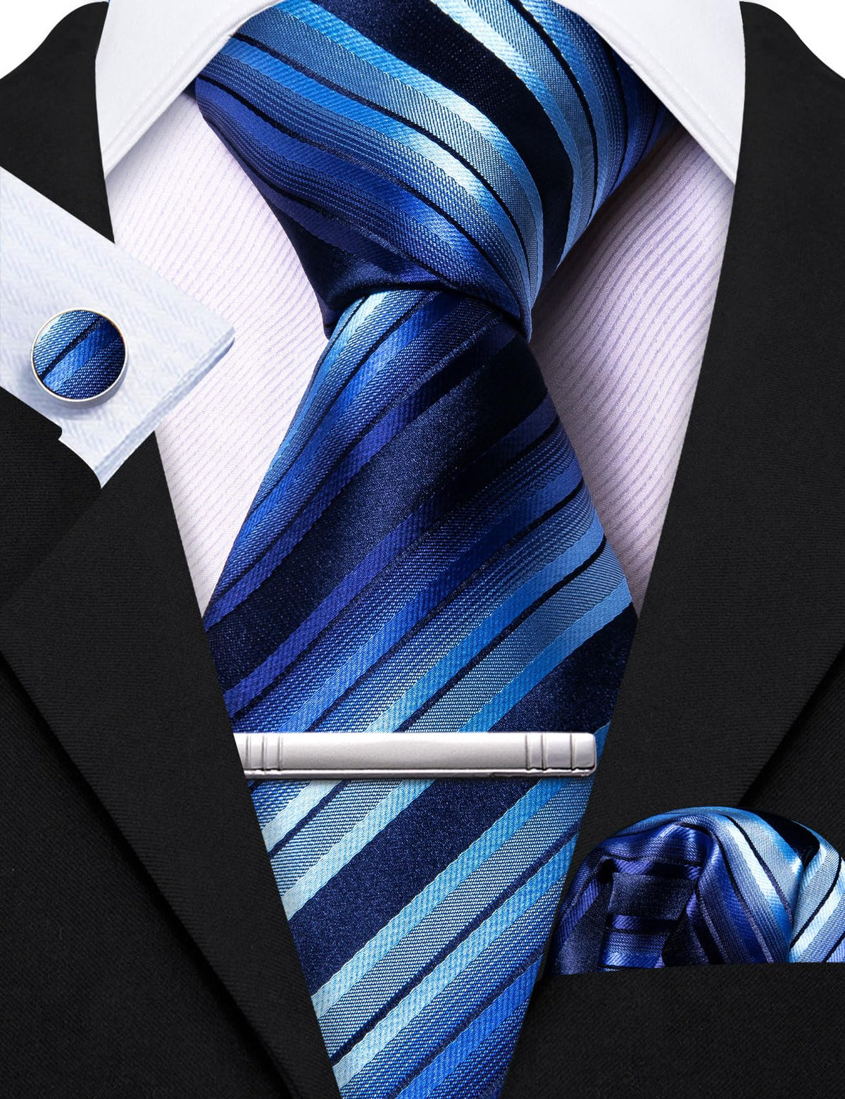 Barry.Wang 15PCS Mens Tie Sets Collection Gift Box Necktie Clips Hanky – product photo (Tie Sets)