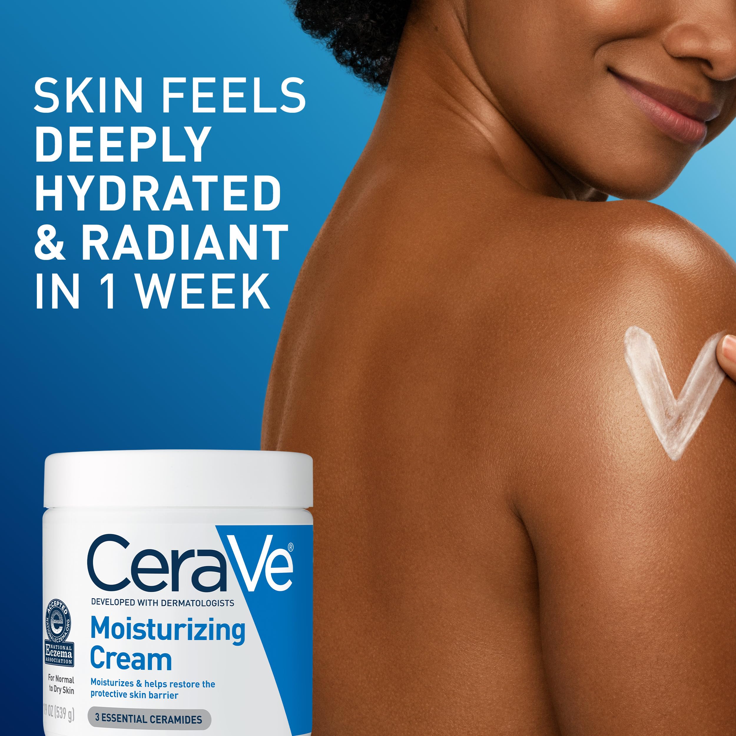 CeraVe Moisturizing Cream 19oz jar for dry skin, suitable for face and body, with hydrating and nourishing formula.