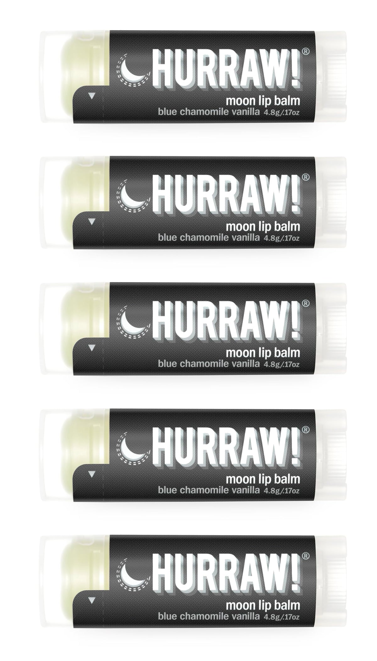 Hurraw! Moon Night Treatment (Blue Chamomile, Vanilla) Lip Balm, 5 Pack: Organic, Certified Vegan, Cruelty and Gluten Fr