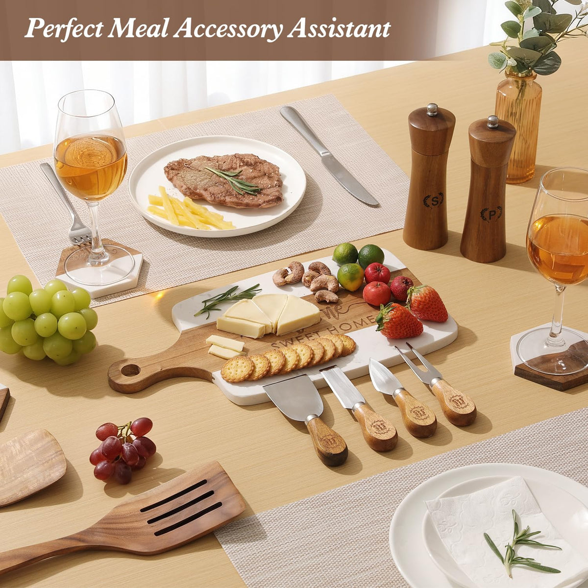 Luxury Kitchen Gift Set for Housewarming Marble Cheese Board - Grajar Official Imagery - 5